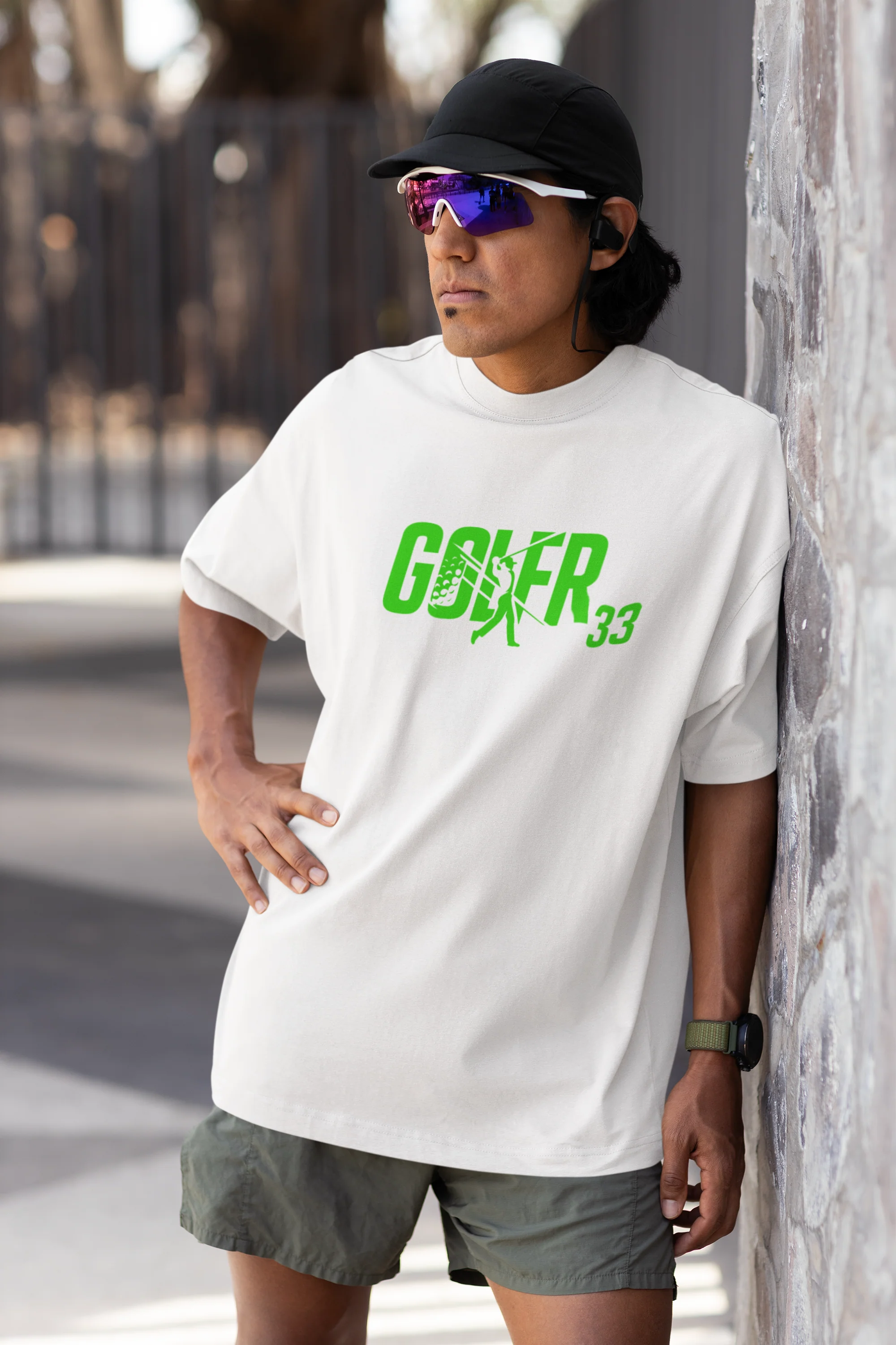 Oversized GOLFR Graphic White, Black, Mud Yellow T-Shirt
