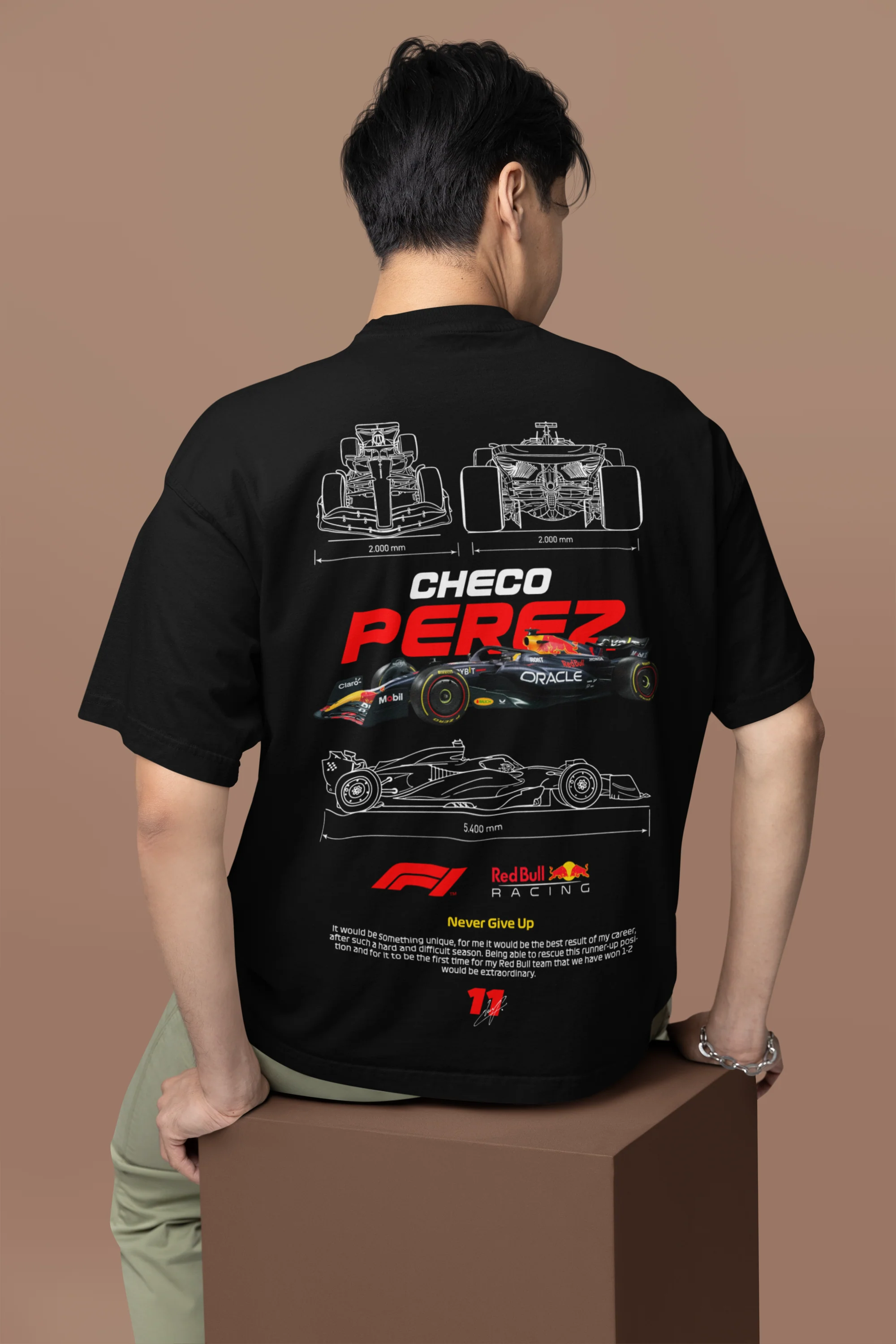 Oversized Checo Pérez Formula 1 Black, White T-Shirt