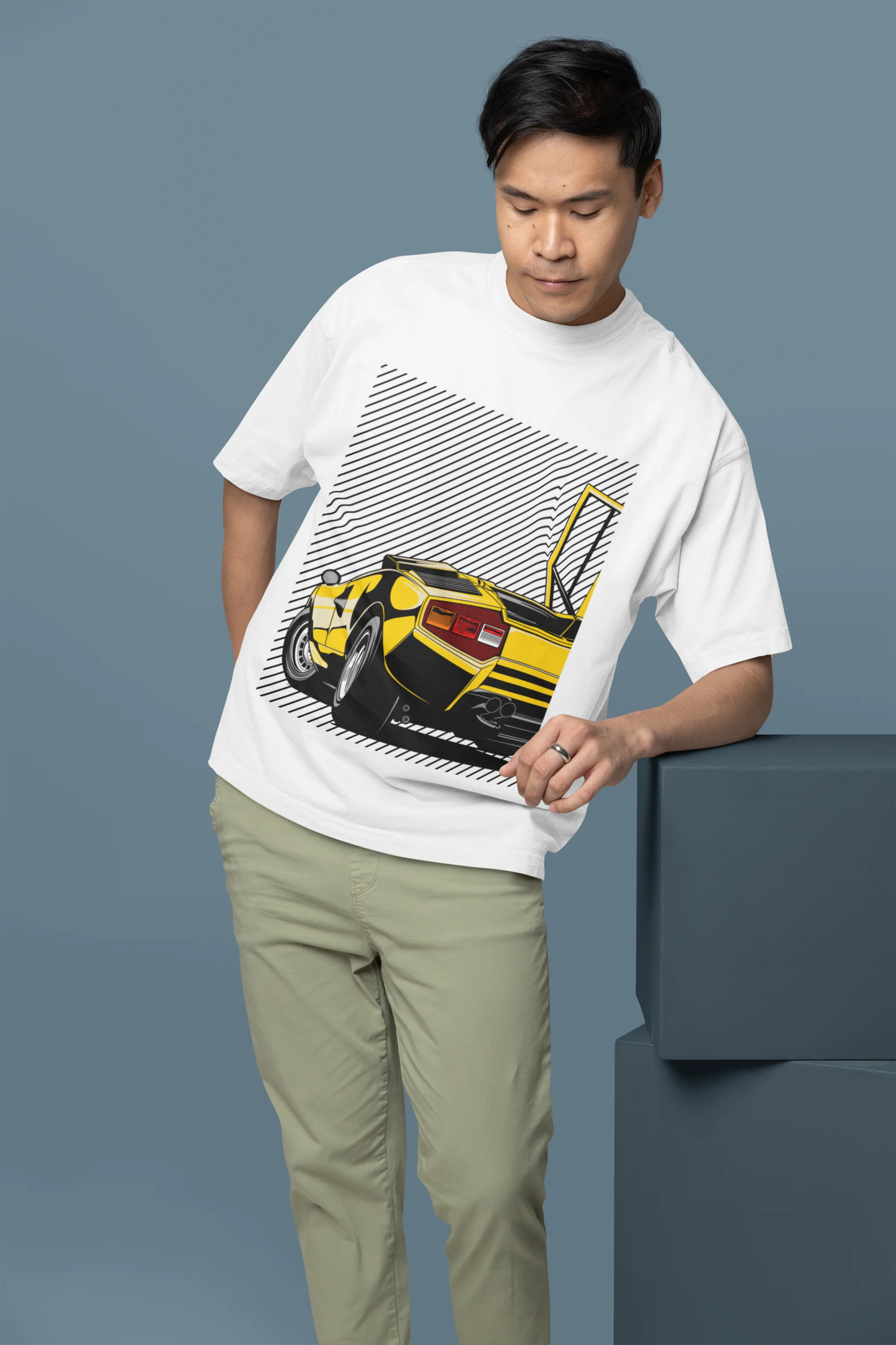 Oversized Graphic Car Print White T-Shirt