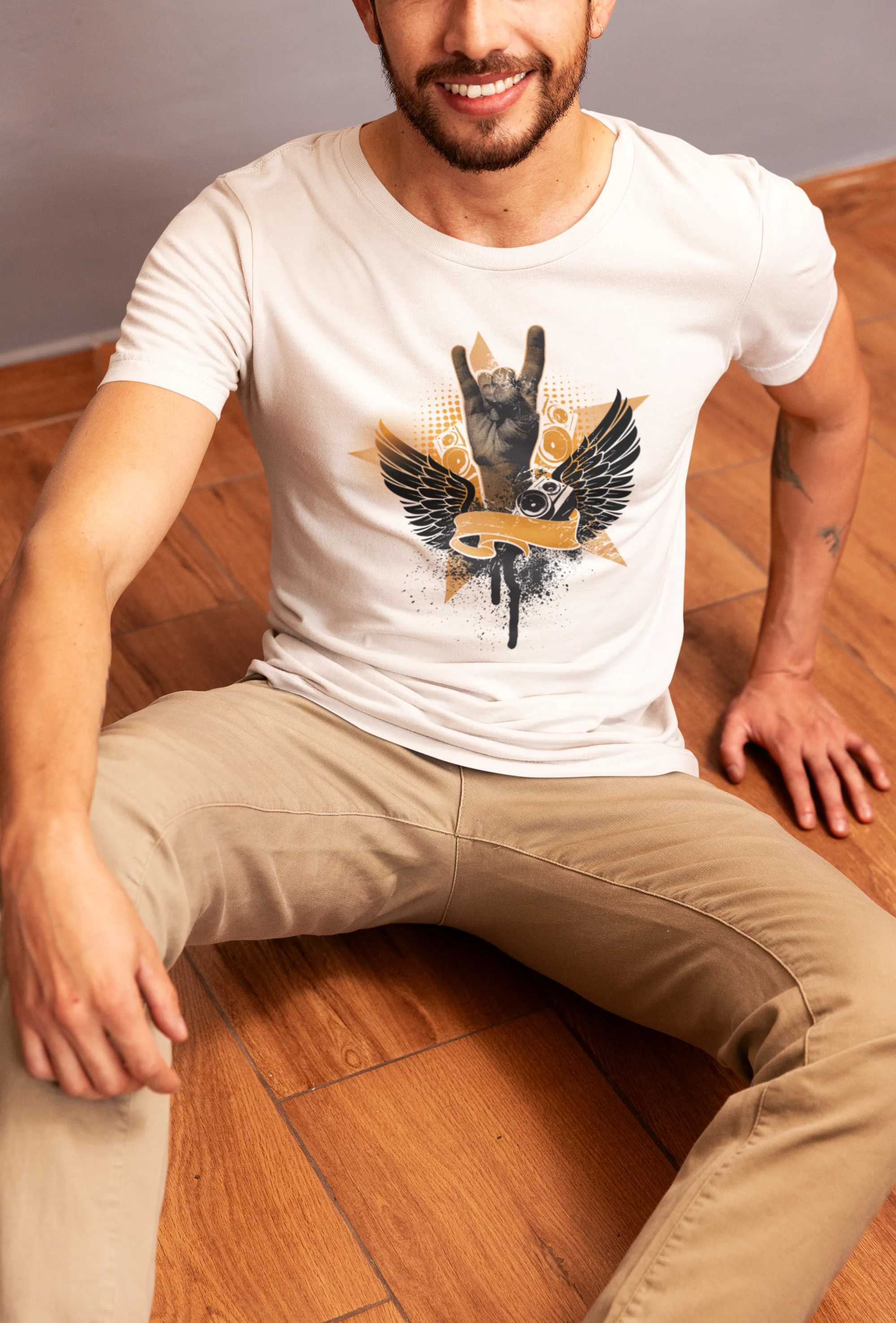 Graphic Rock Hand White T-Shirt