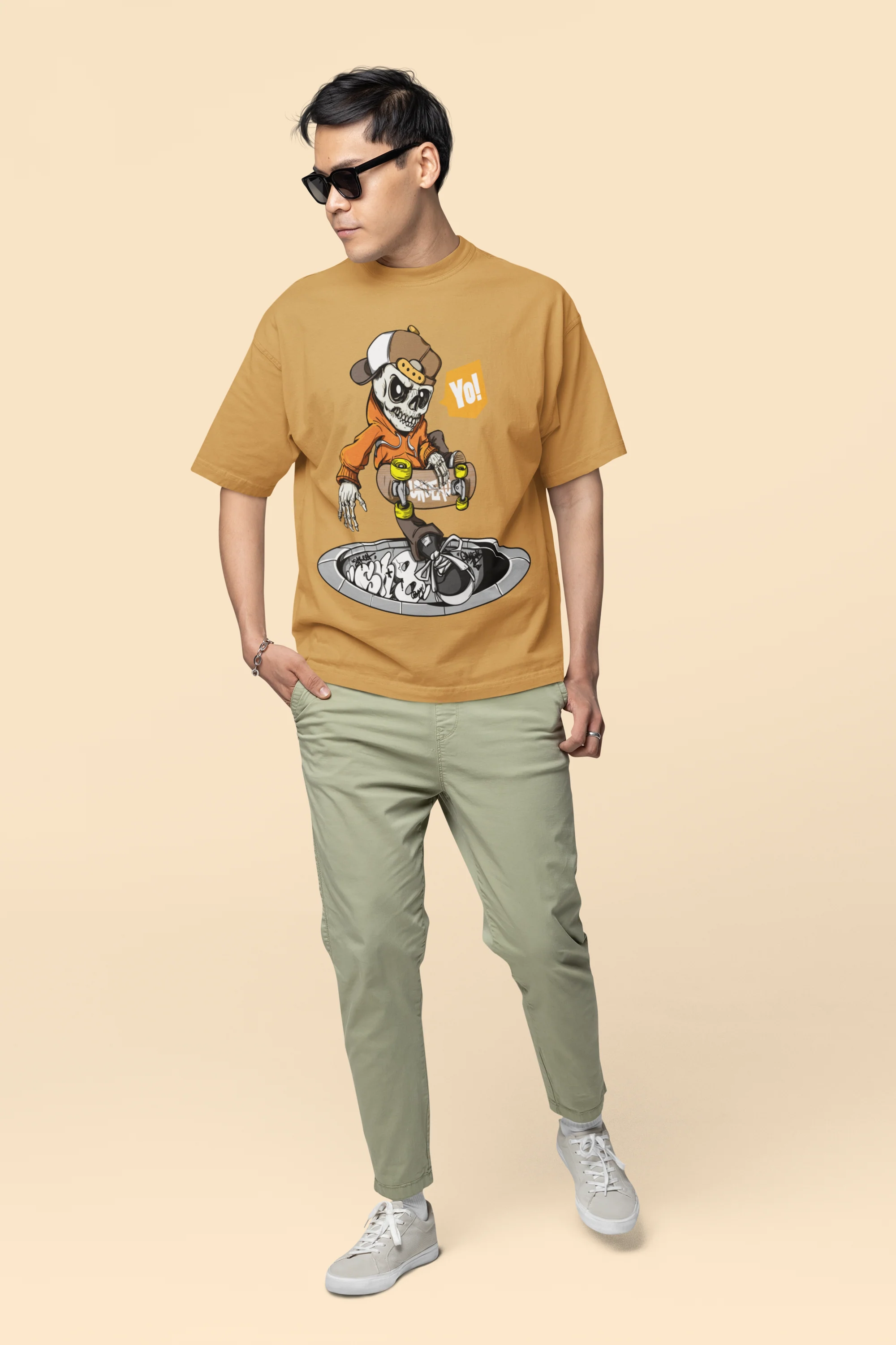 Oversized Graphic Cartoon Mud Yellow T-Shirt