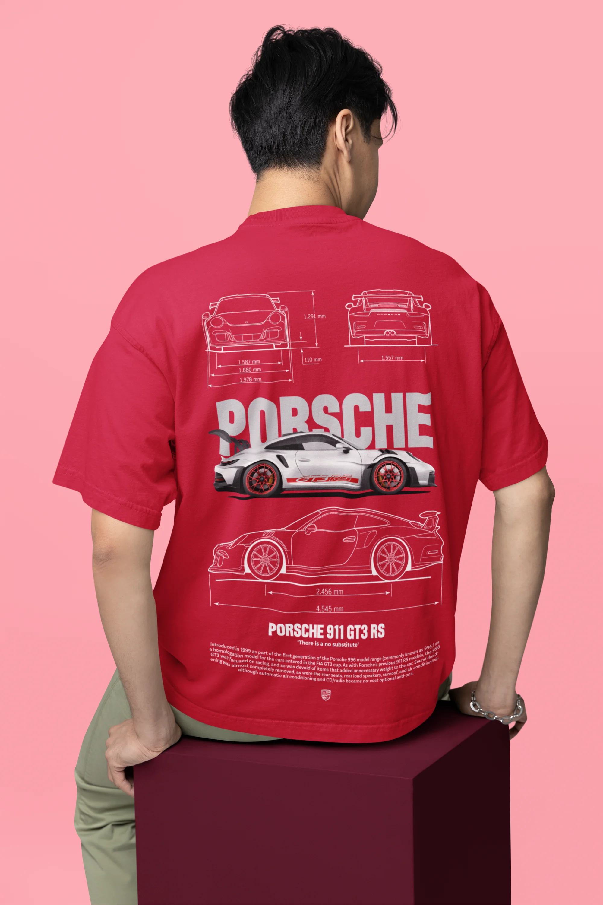 Oversized Porsche 911 GT3 RS Graphic Red T-Shirt