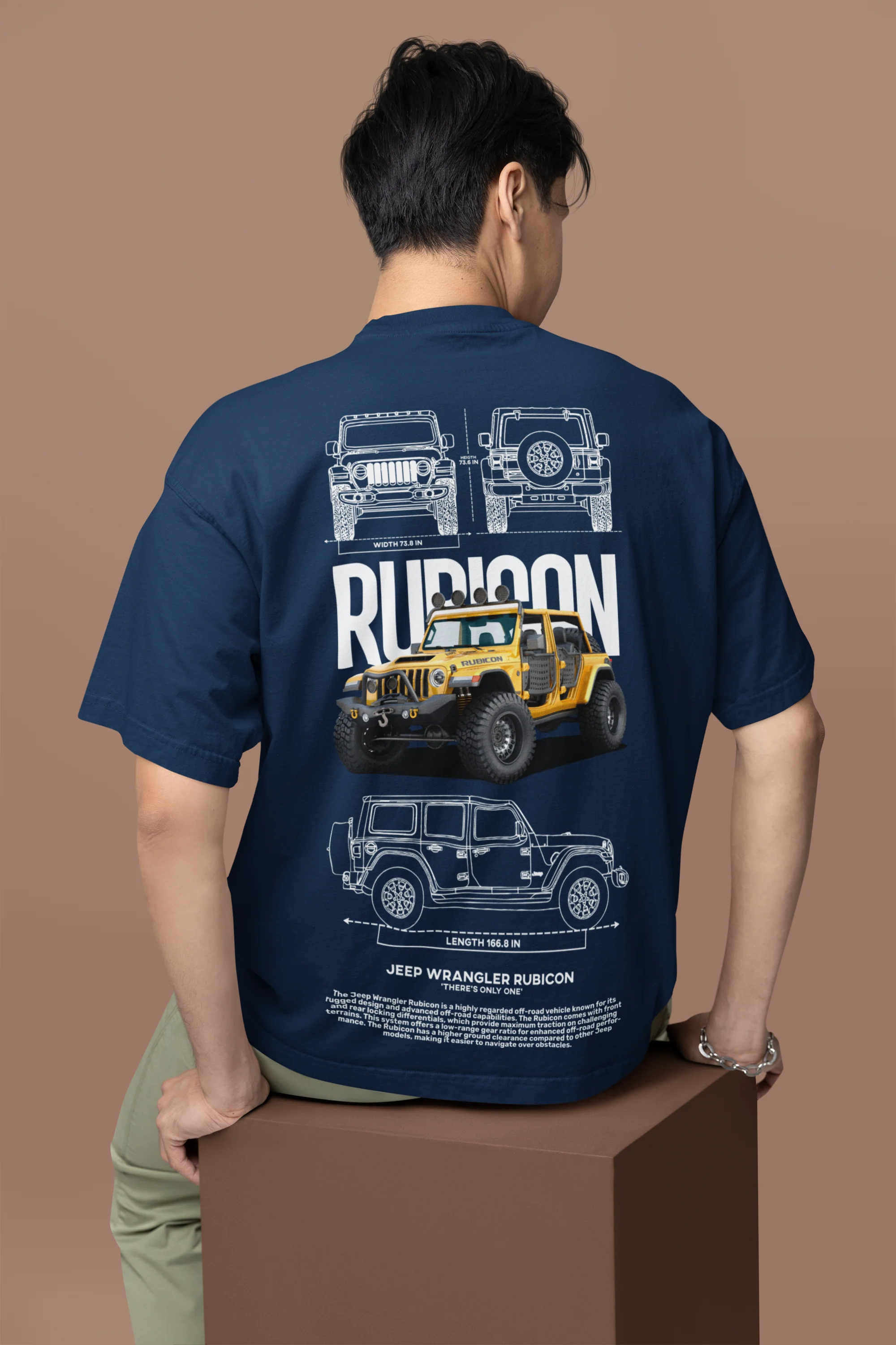 Oversized Jeep Wrangler Rubicon Graphic Navy Blue T-Shirt