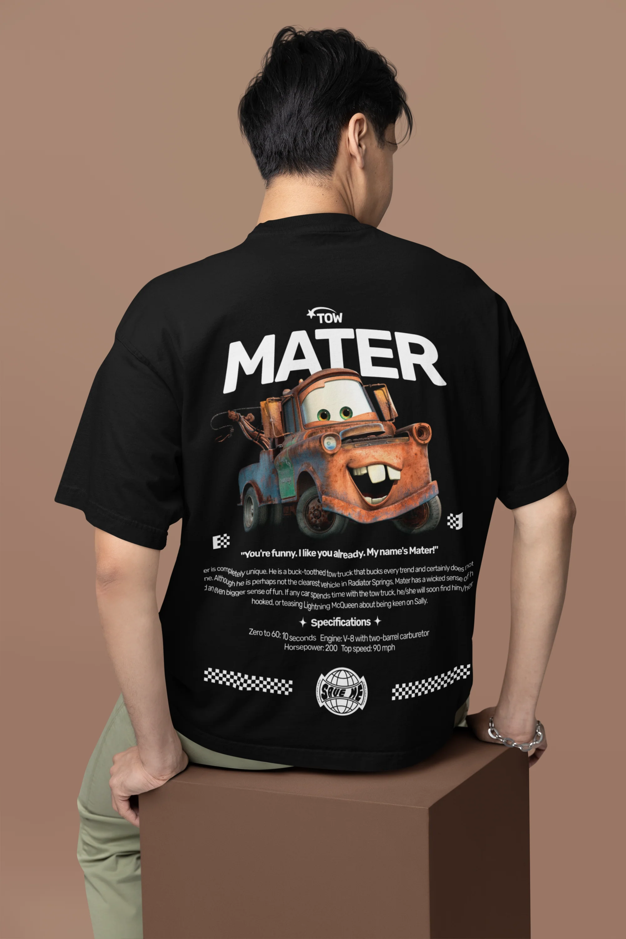 Oversized Tow Mater Graphic Black T-Shirt