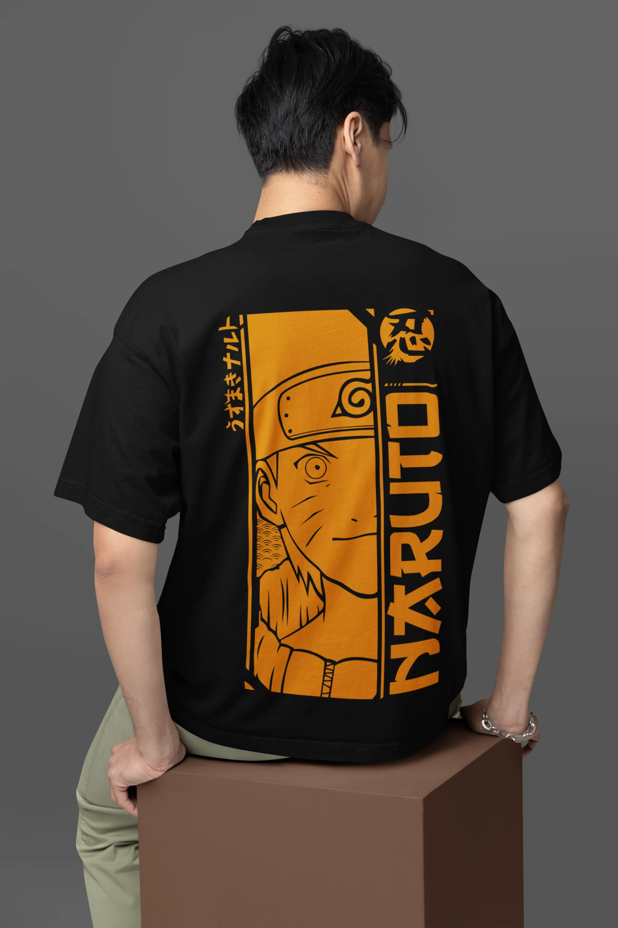 Oversized Naruto Graphic Black T-Shirt