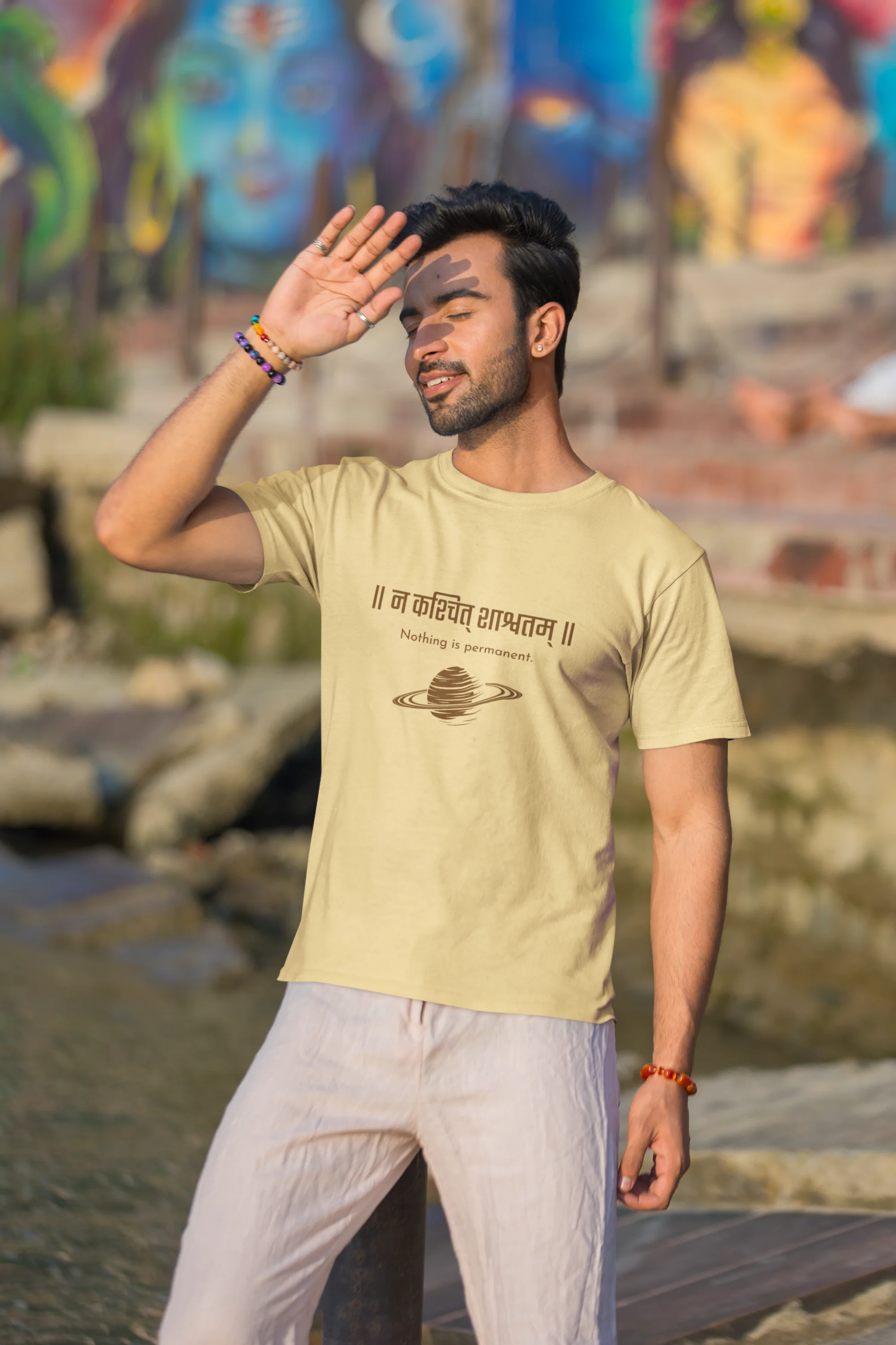 Nothing is permanent Beige Graphic T-Shirt