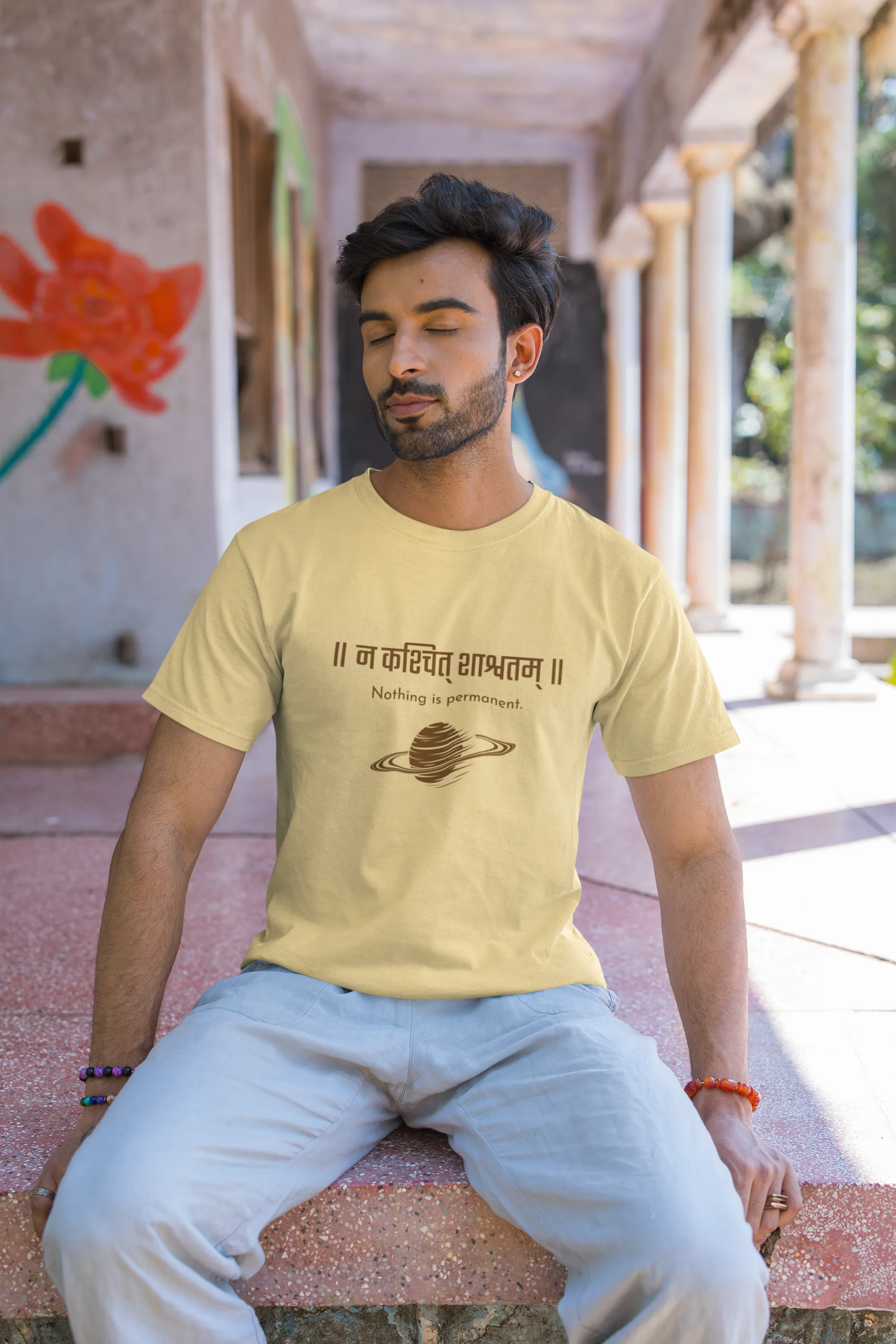 Nothing is permanent Beige Graphic T-Shirt