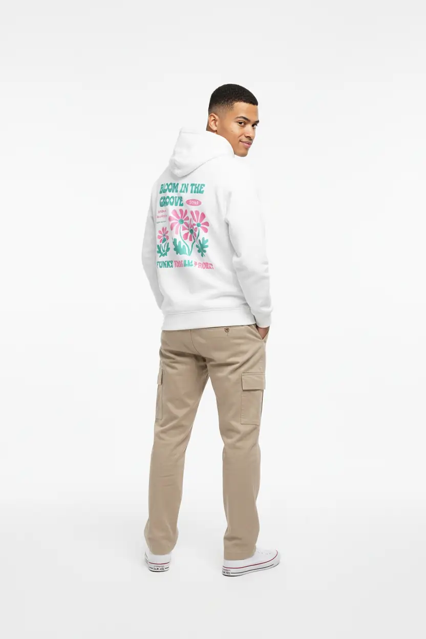 White Floral Graphic Hoodie For Men