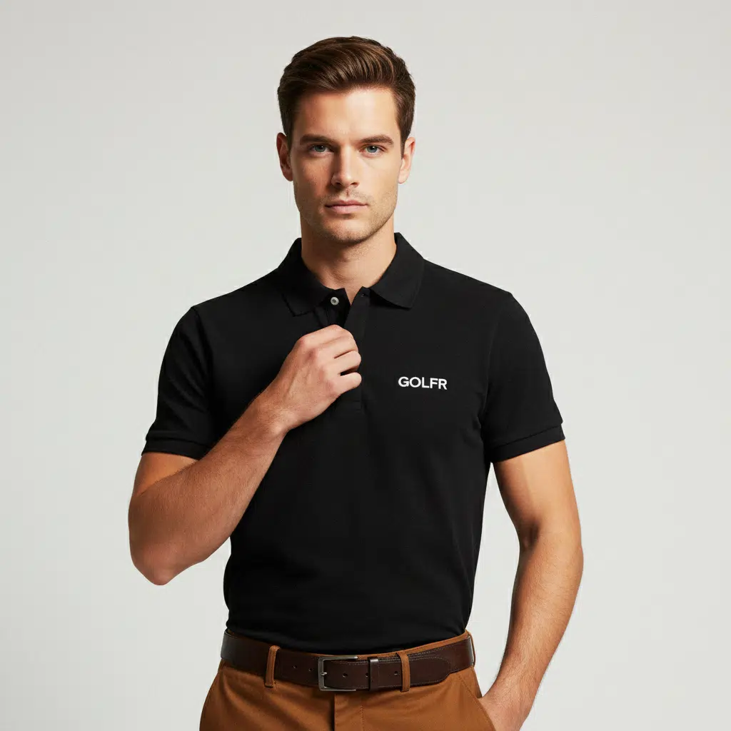 GOLFR Black Polo T-Shirt For Men