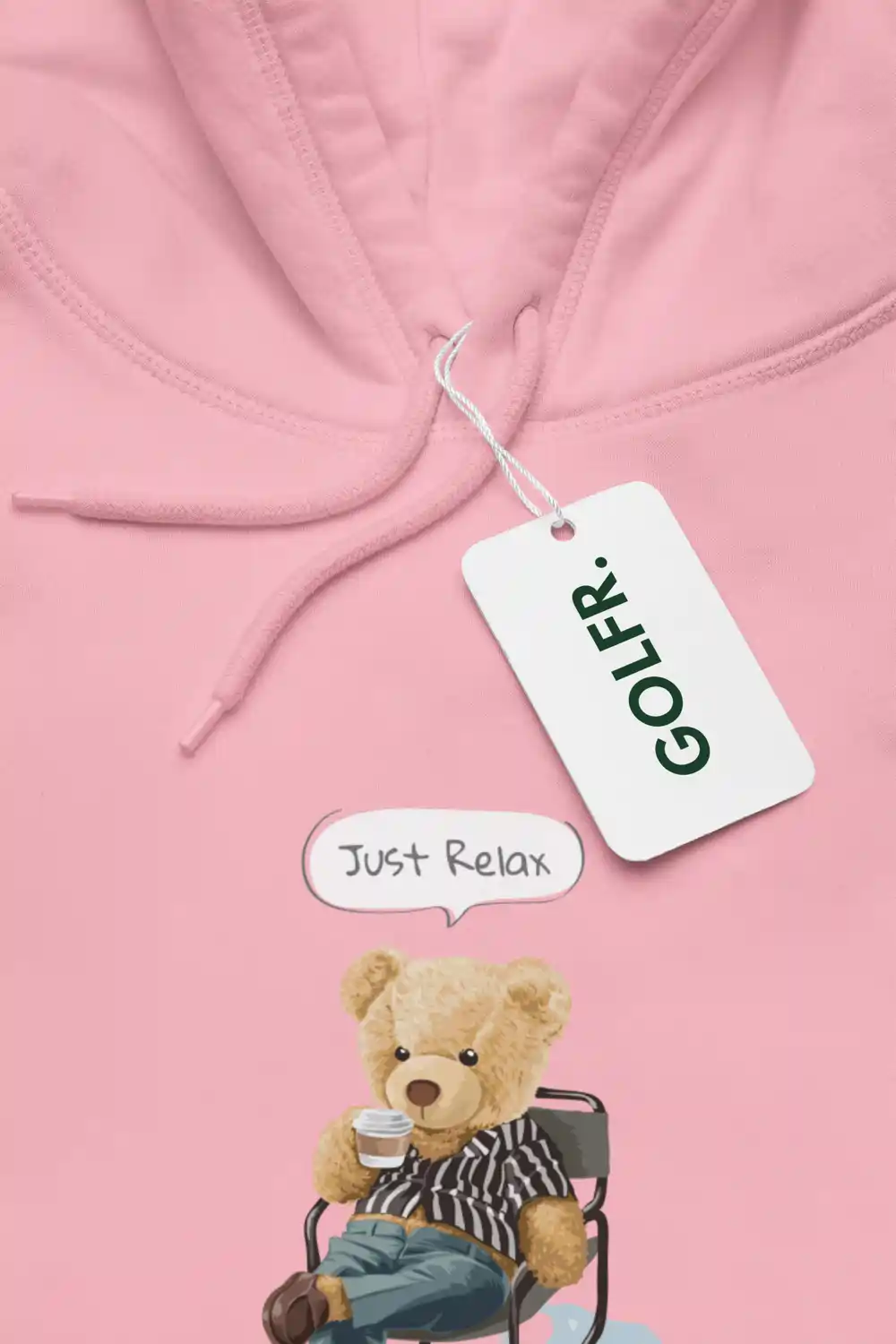 Pink Bear Print Hoodie for Men