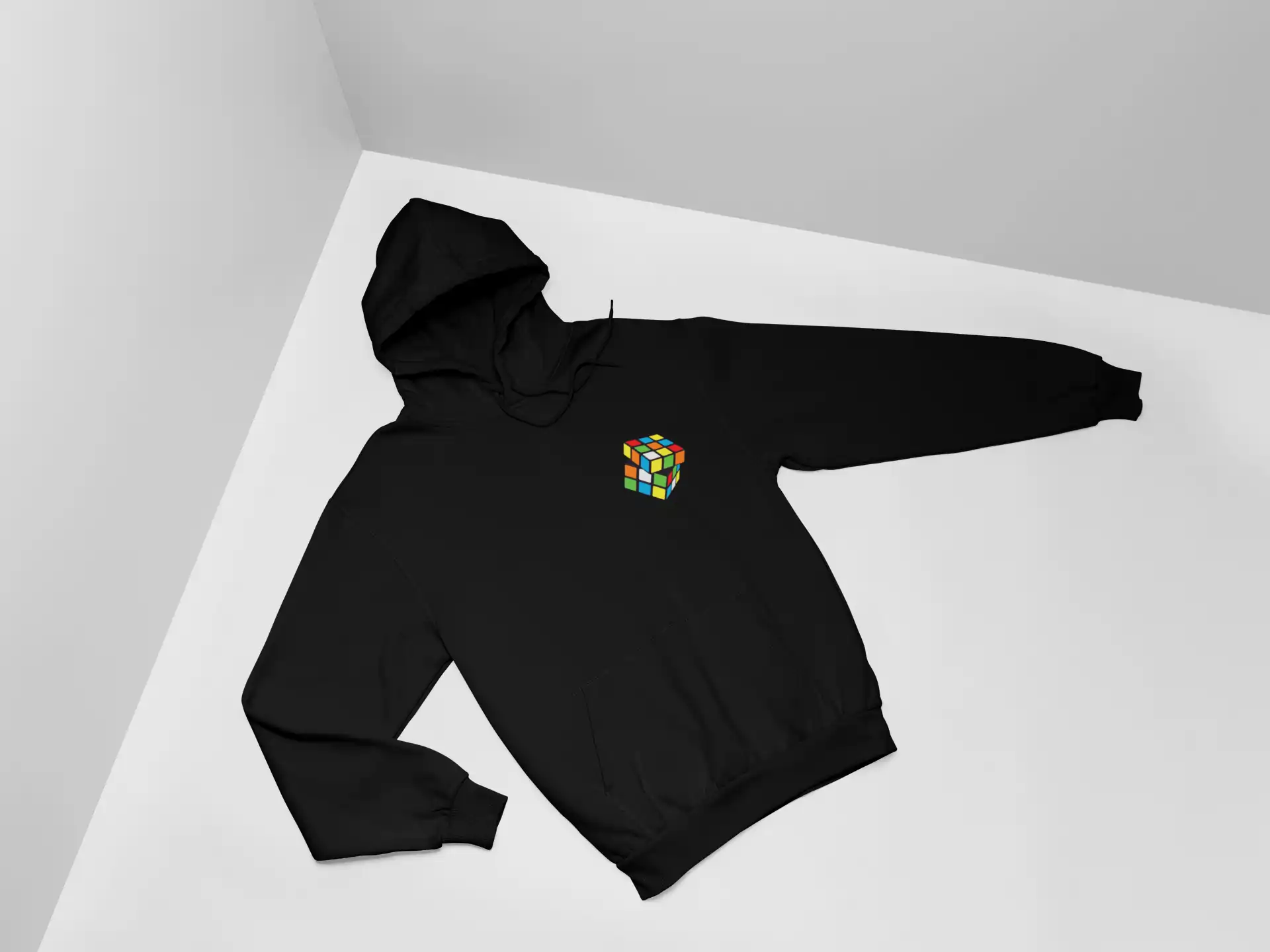 Black Hoodie with Colorful Cube Design