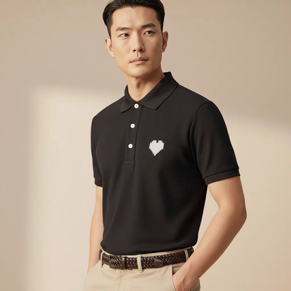 Black Polo Shirt For Men with White Heart