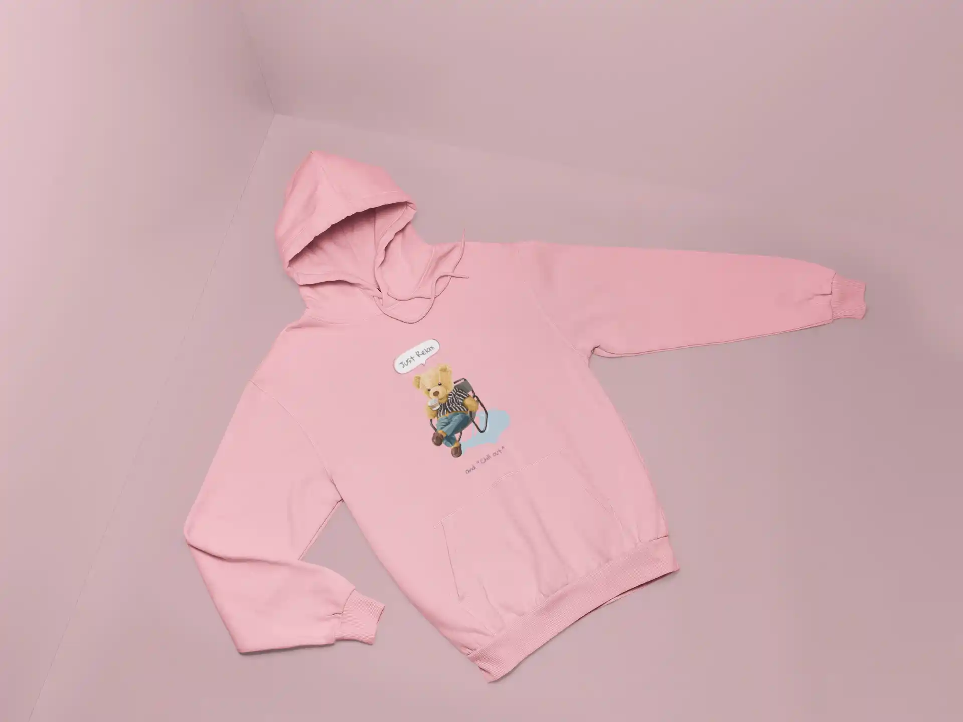 Pink Bear Print Hoodie for Men