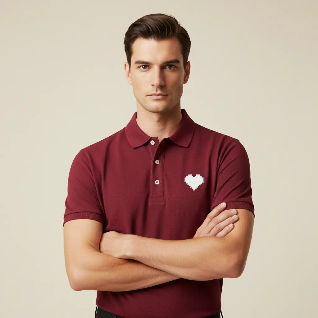 Deep Maroon Polo Shirt with Heart Patch