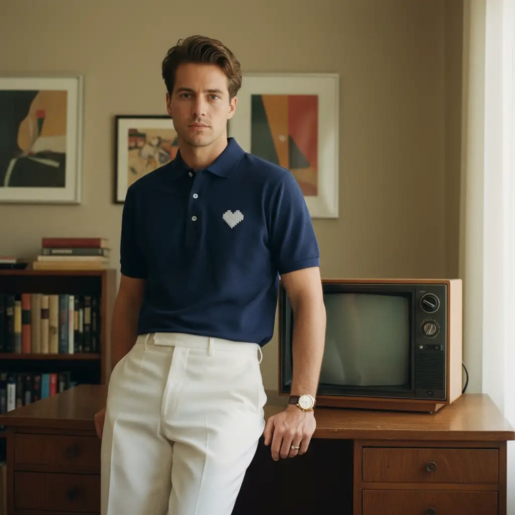 Navy Blue Heart Polo Shirt For Men