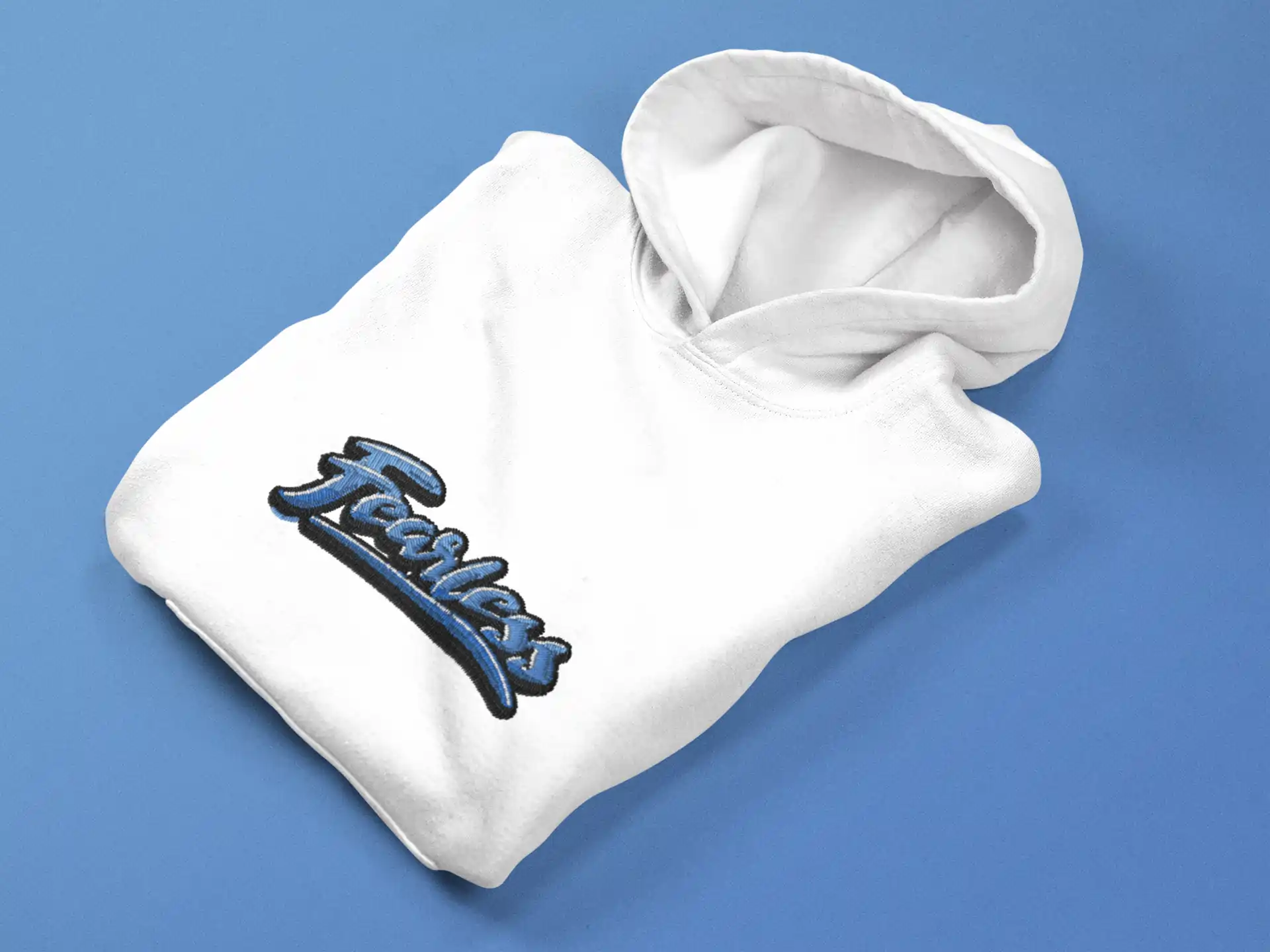 White Pullover Hoodie with "Fearless" Embroidery
