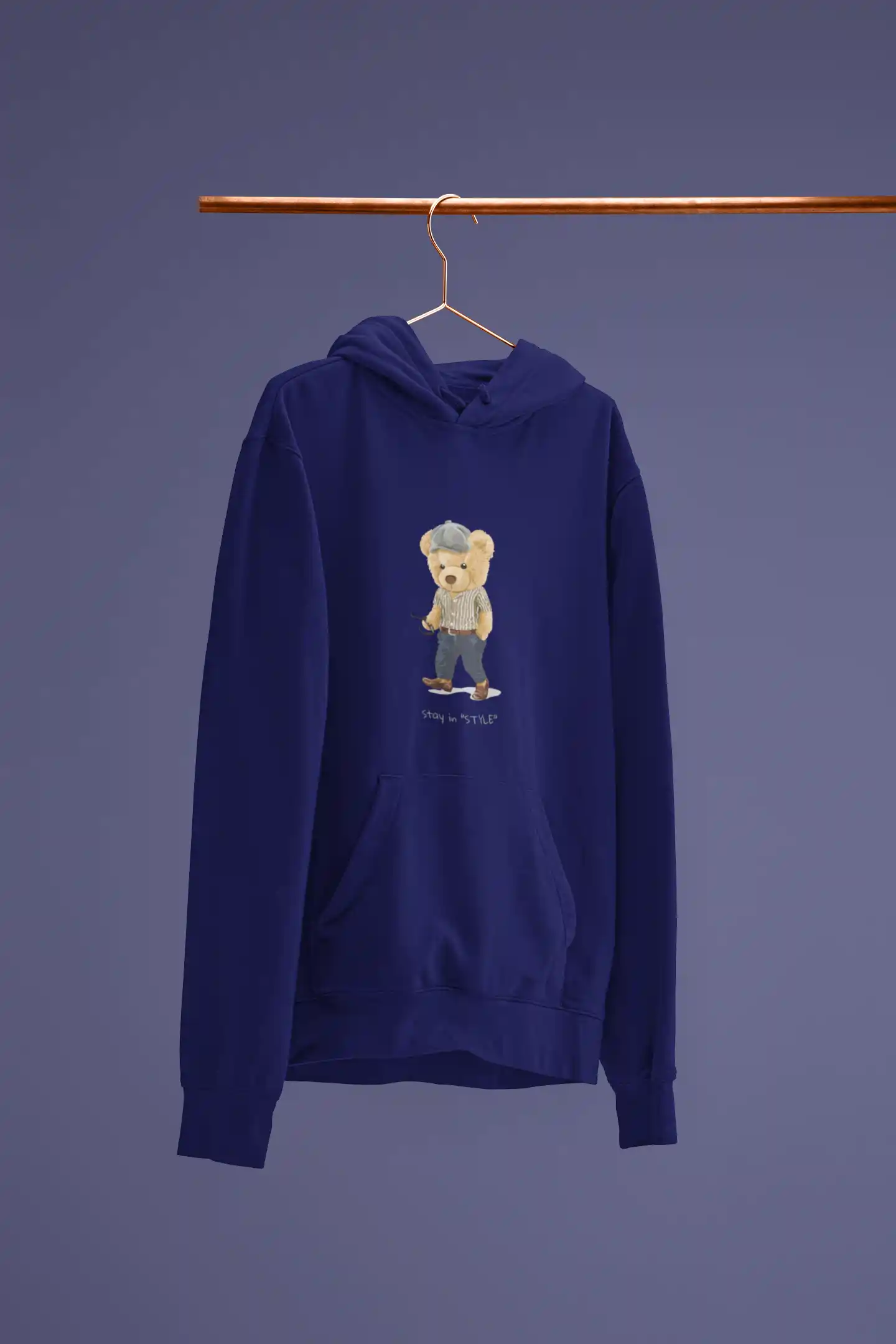 Navy Blue Hoodie with Teddy Bear Print