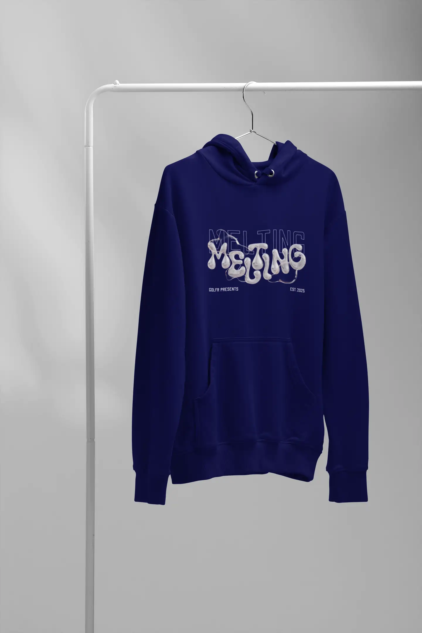 Melting Graphic Puff Print Navy Blue Hoodie