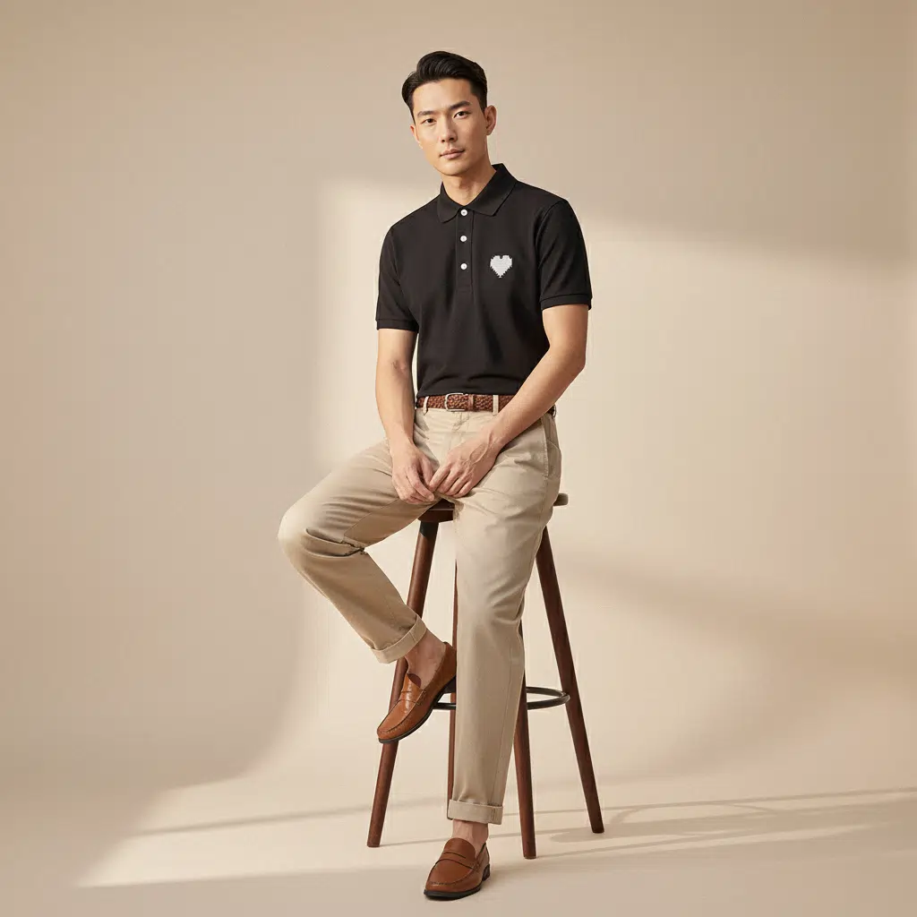 Black Polo Shirt For Men with White Heart