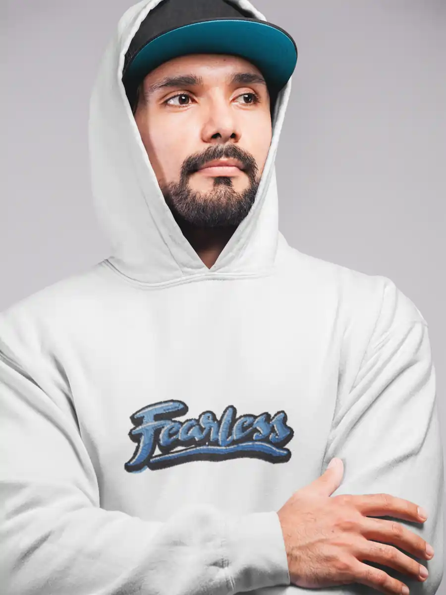 White Pullover Hoodie with "Fearless" Embroidery