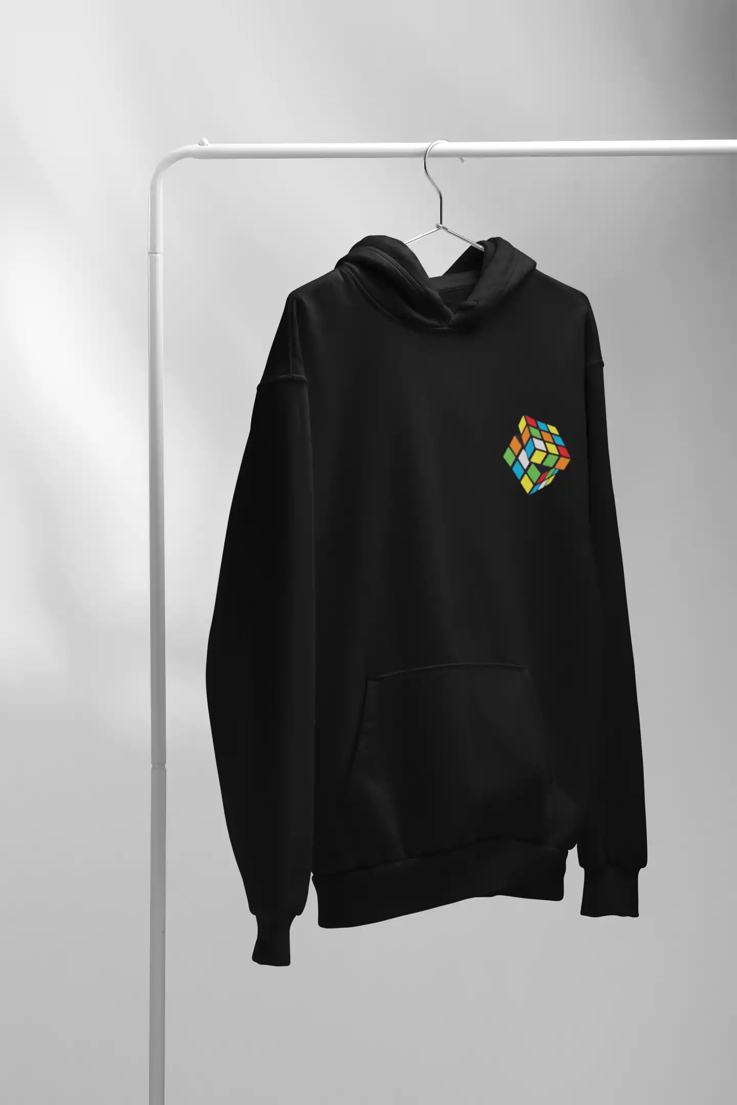 Black Hoodie with Colorful Cube Design