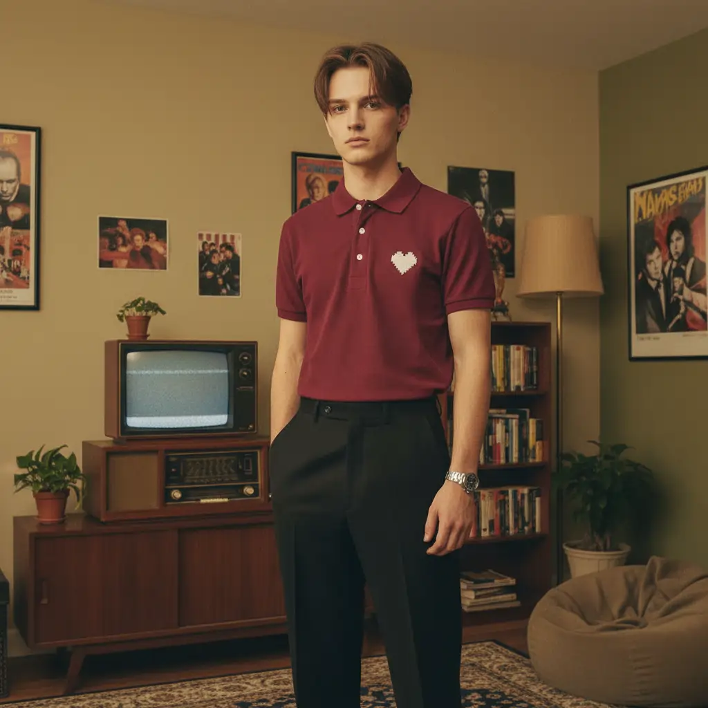 Deep Maroon Polo Shirt with Heart Patch