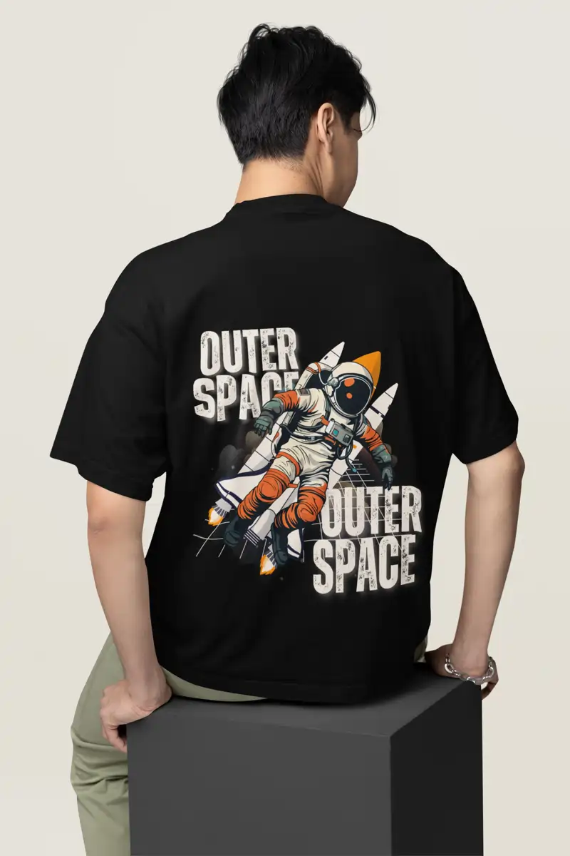 Oversized Outer Space Astronaut Black T-shirt