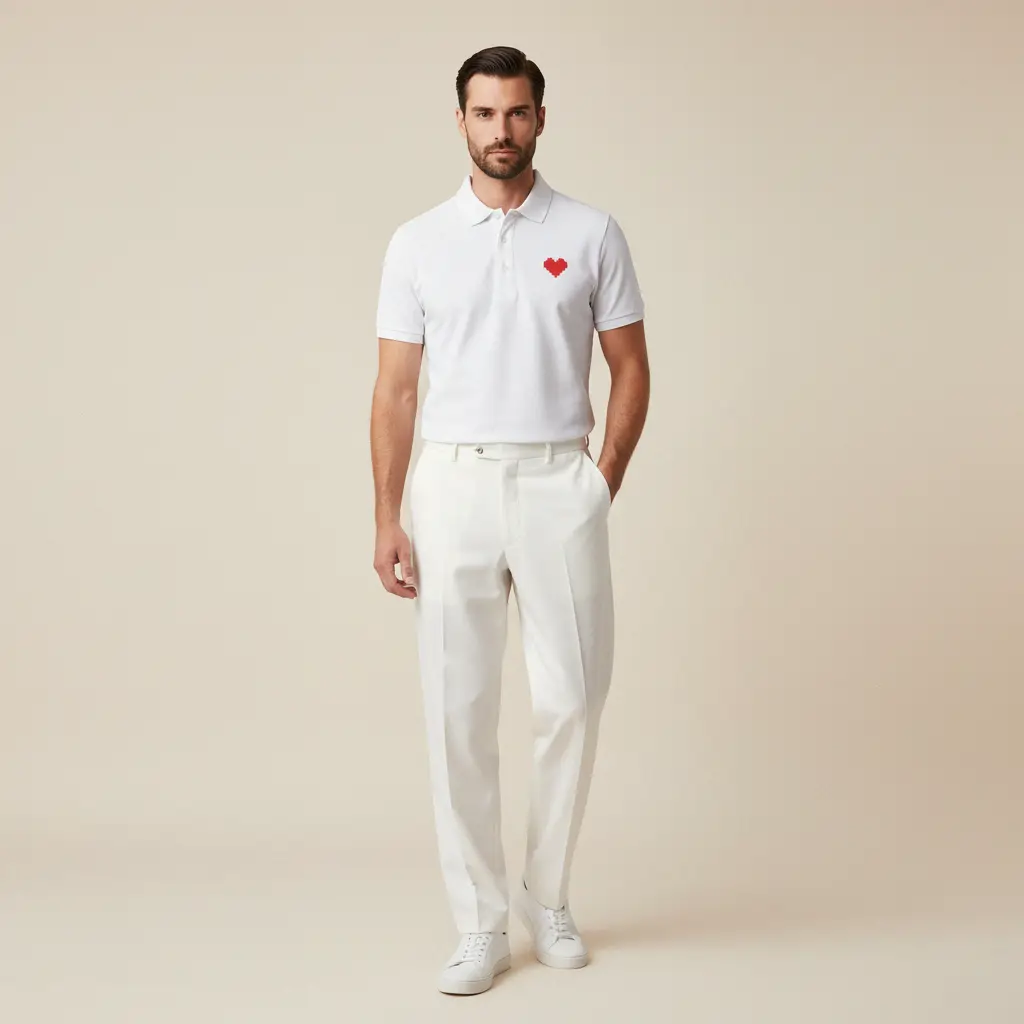 White Polo Shirt For Men with Red Heart