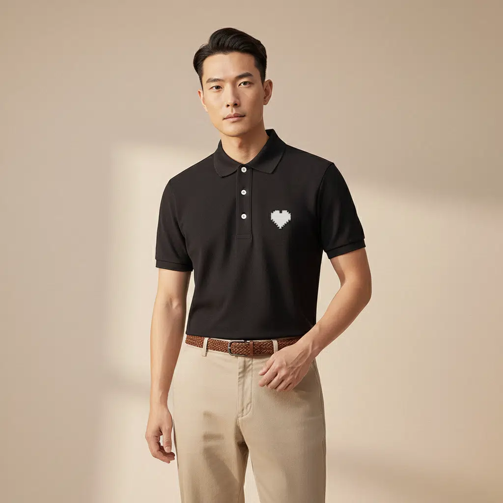 Black Polo Shirt For Men with White Heart