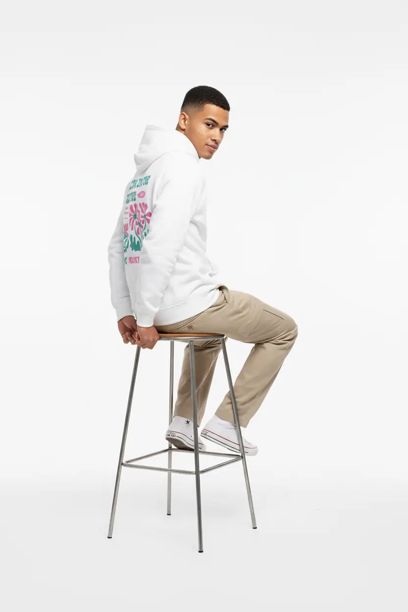White Floral Graphic Hoodie For Men