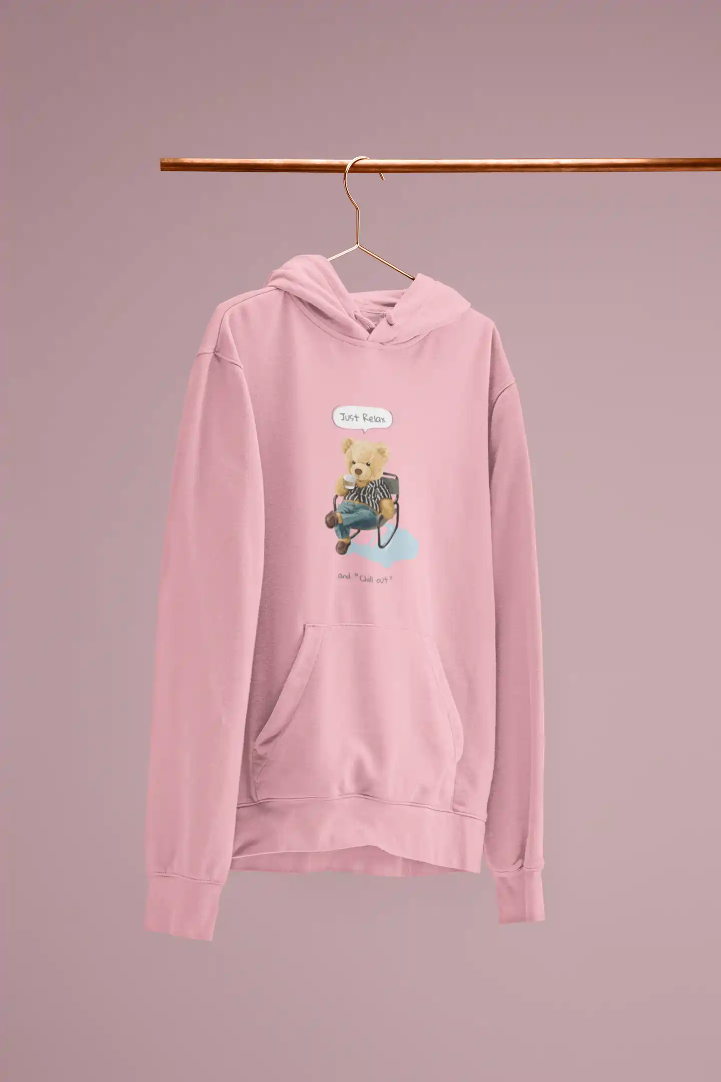 Pink Bear Print Hoodie for Men