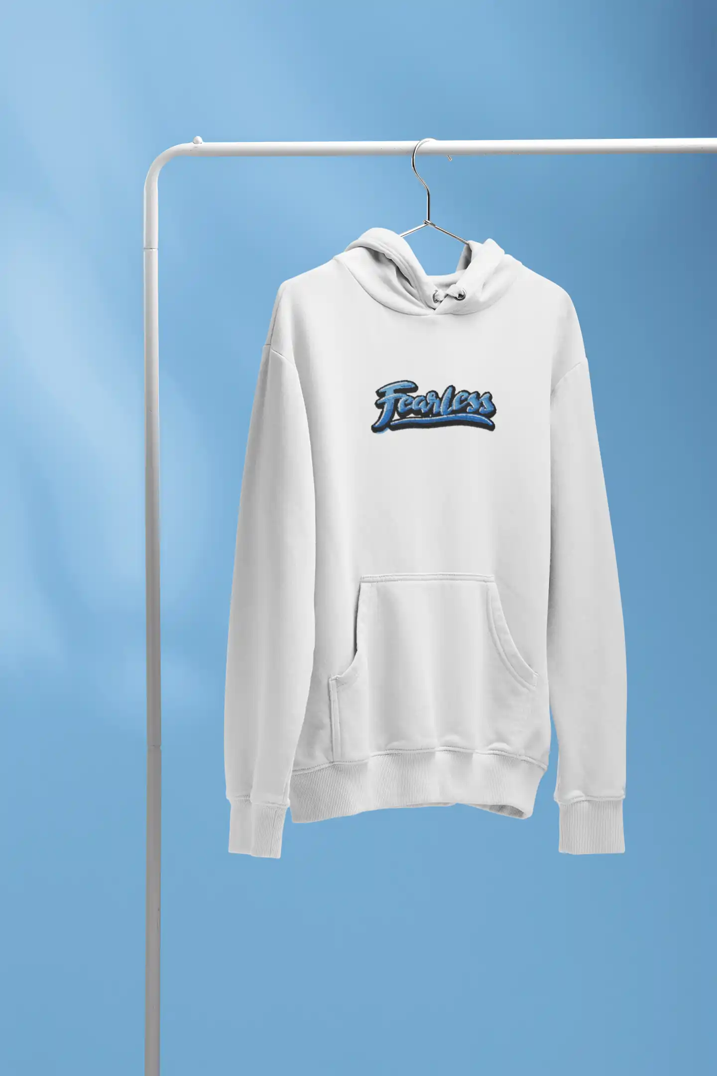 White Pullover Hoodie with "Fearless" Embroidery