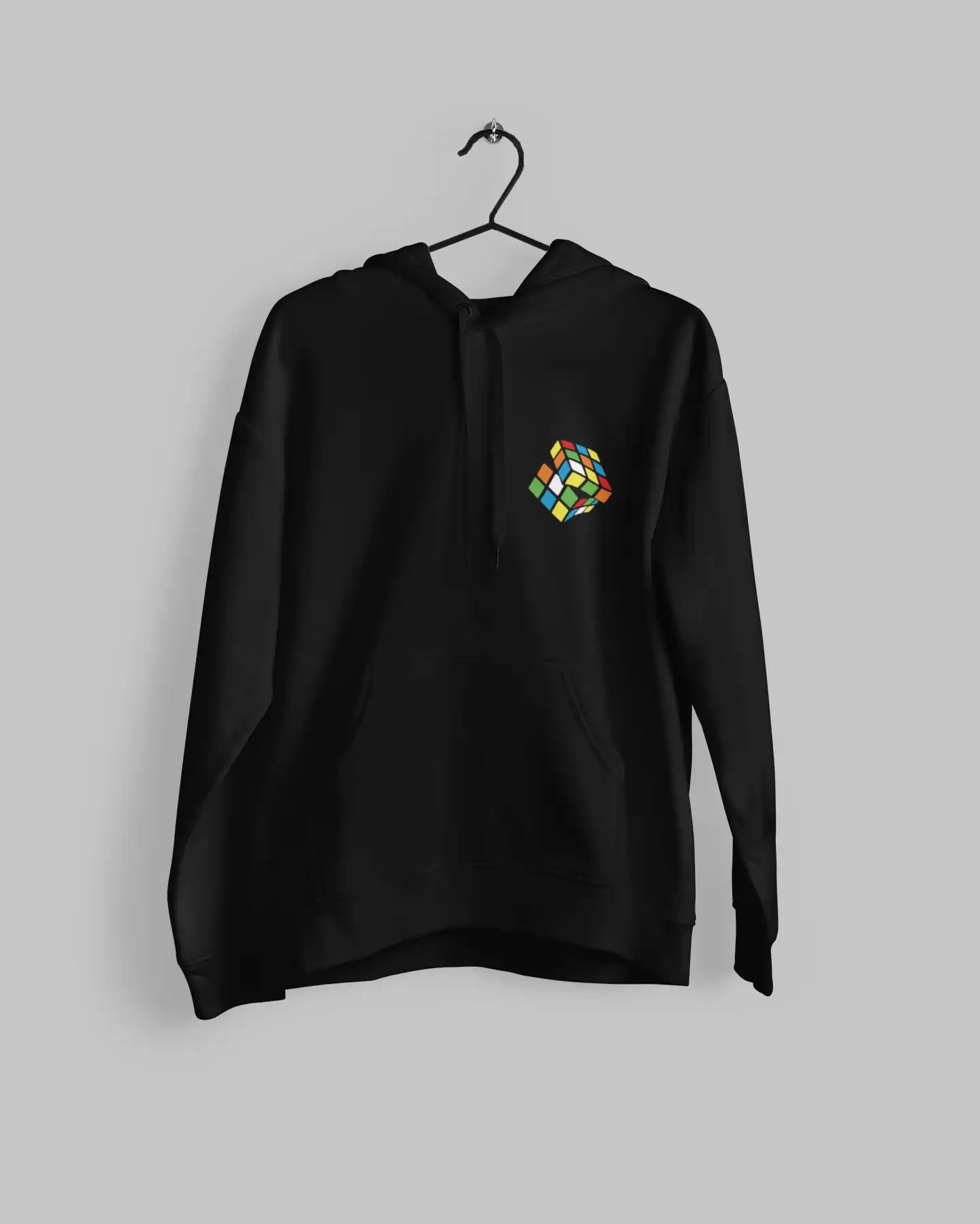 Black Hoodie with Colorful Cube Design
