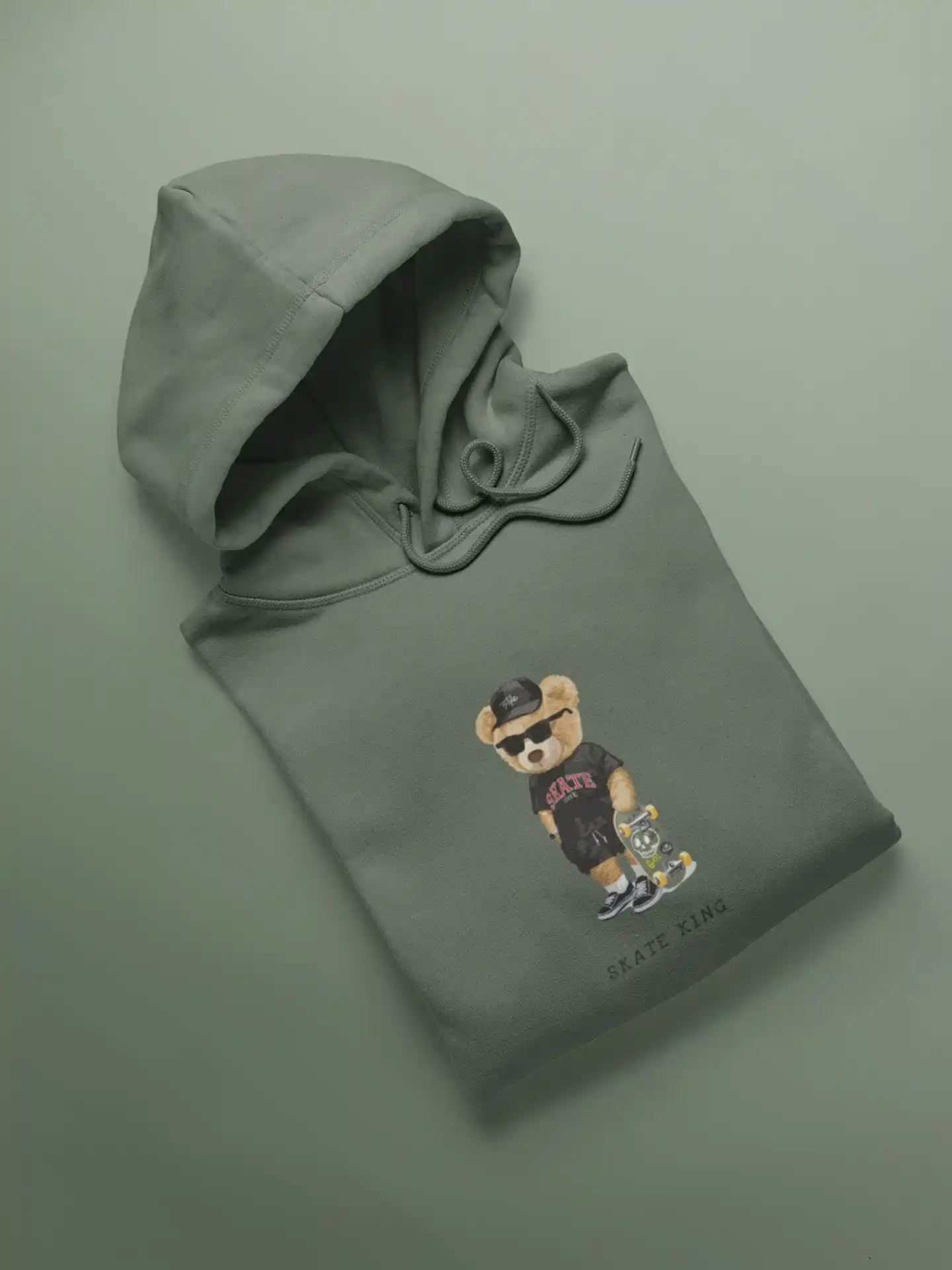 Skater Bear Graphic Sage Green Hoodie for men