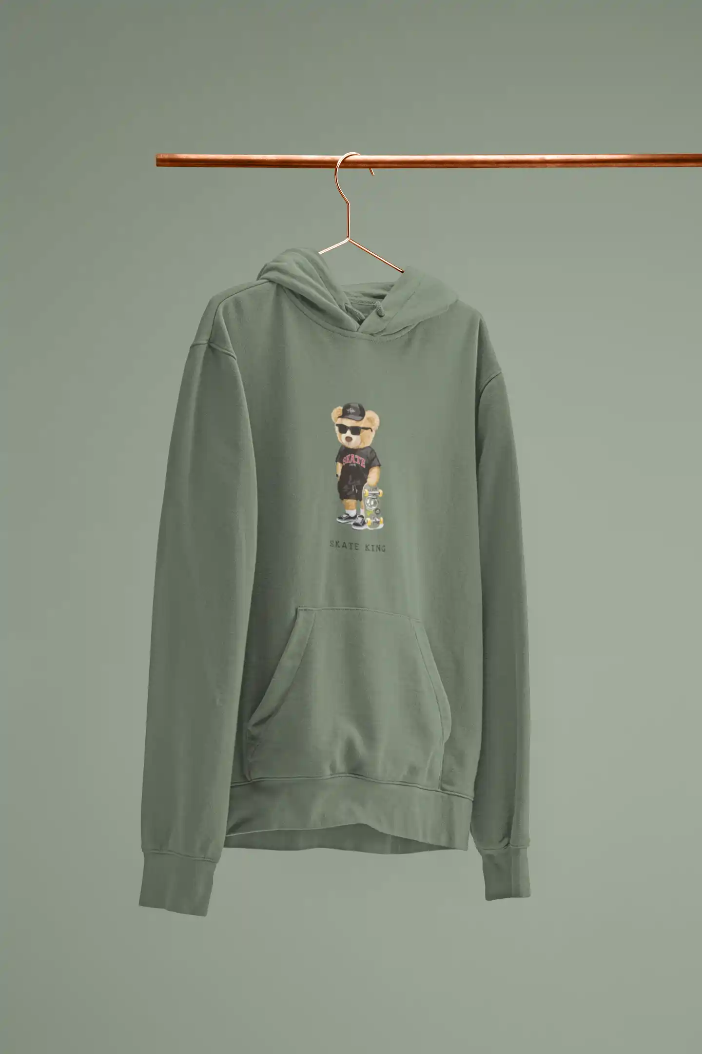 Skater Bear Graphic Sage Green Hoodie for men