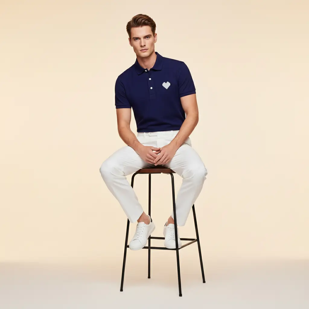 Navy Blue Heart Polo Shirt For Men