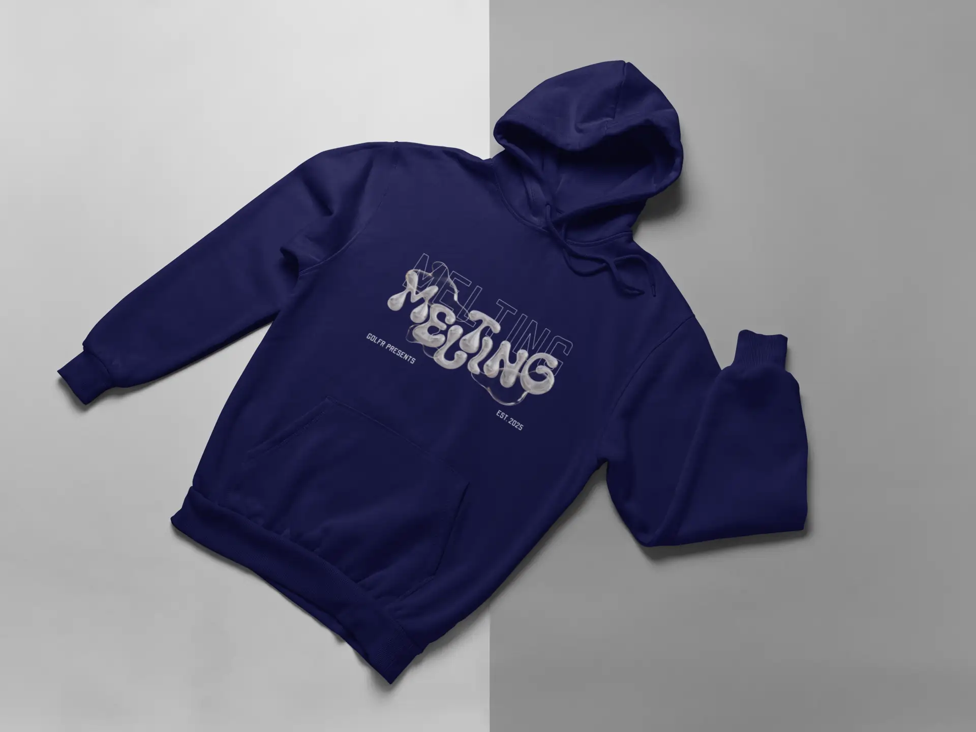 Melting Graphic Puff Print Navy Blue Hoodie