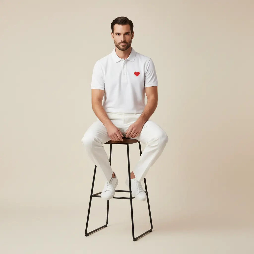 White Polo Shirt For Men with Red Heart