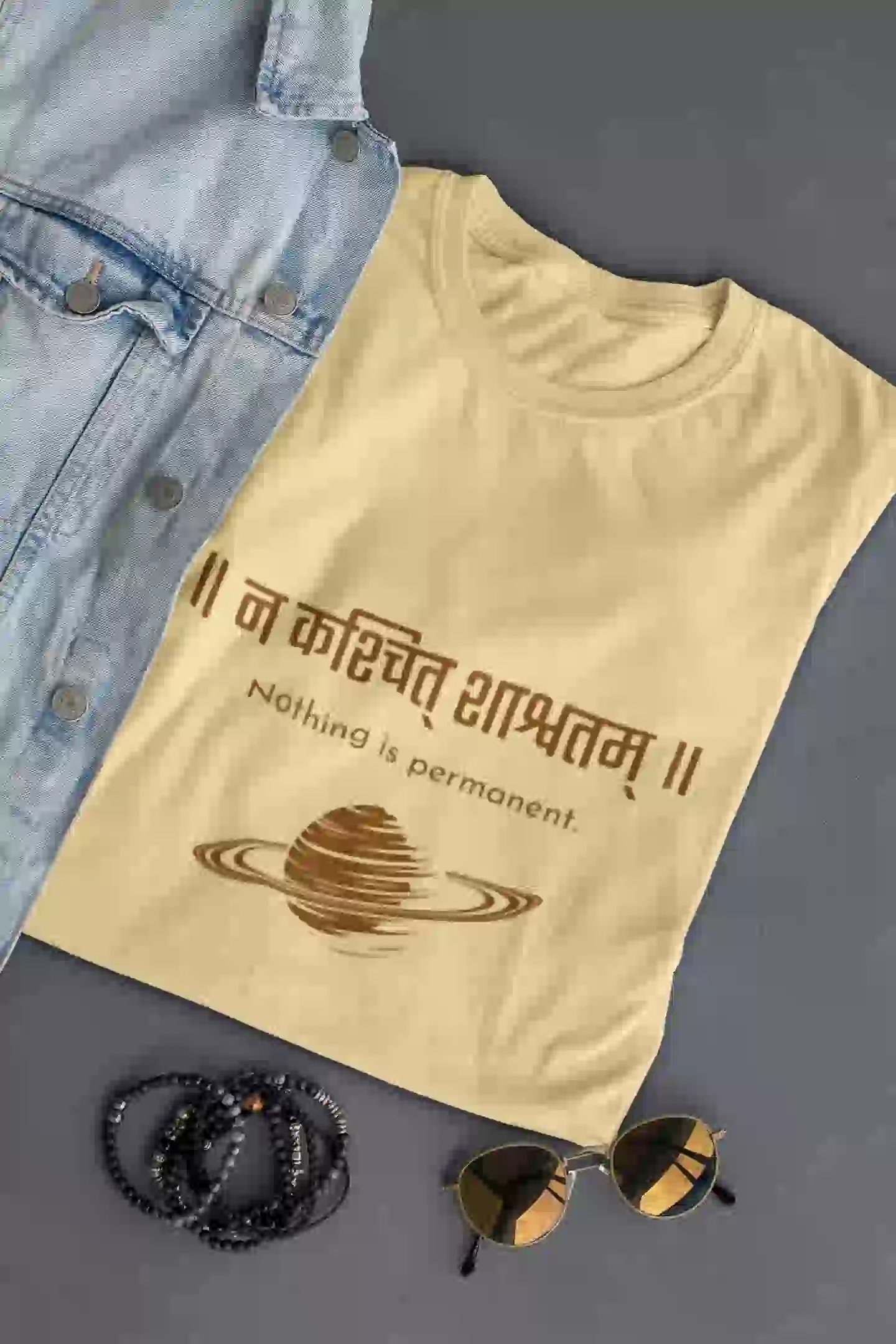 Nothing is permanent Beige Graphic T-Shirt