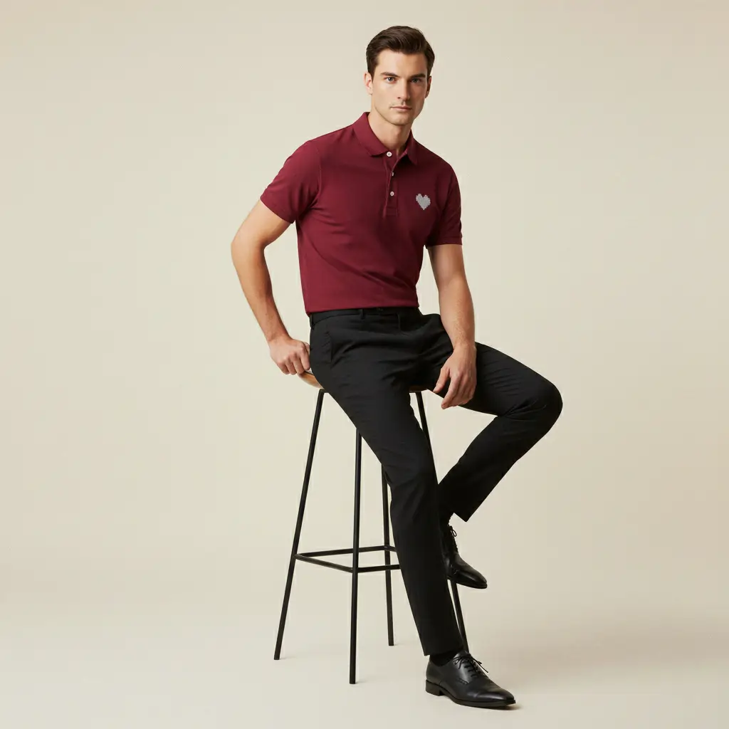 Deep Maroon Polo Shirt with Heart Patch