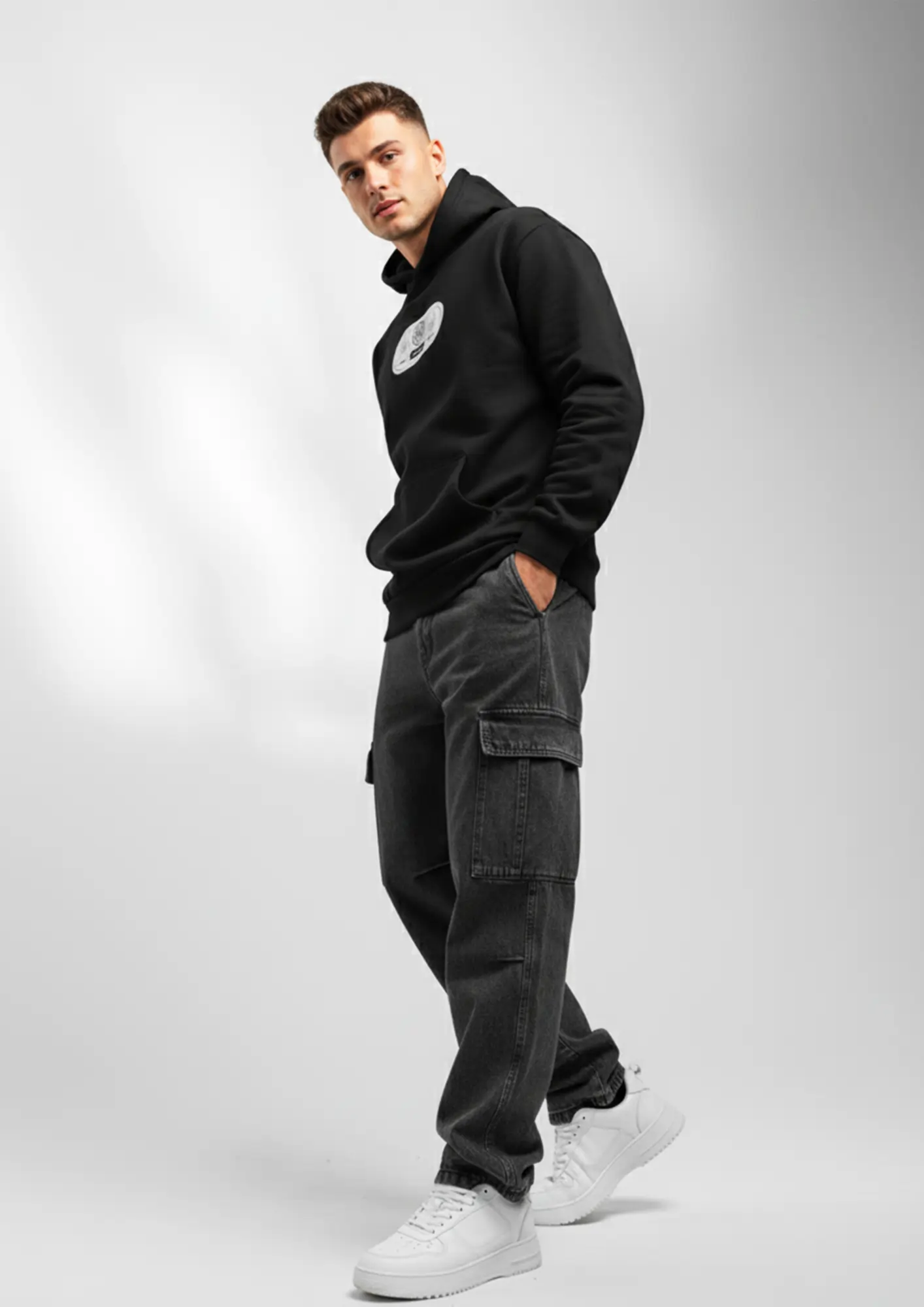 Black Graphic Hoodie For Men