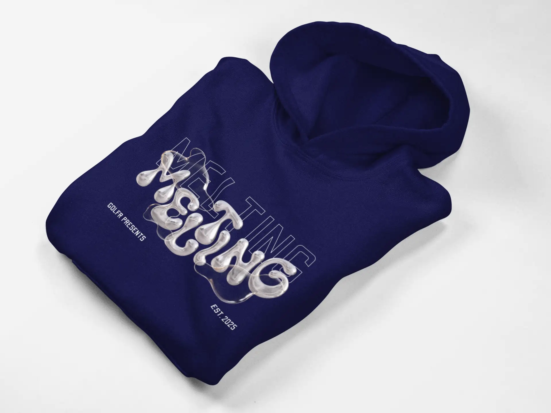 Melting Graphic Puff Print Navy Blue Hoodie