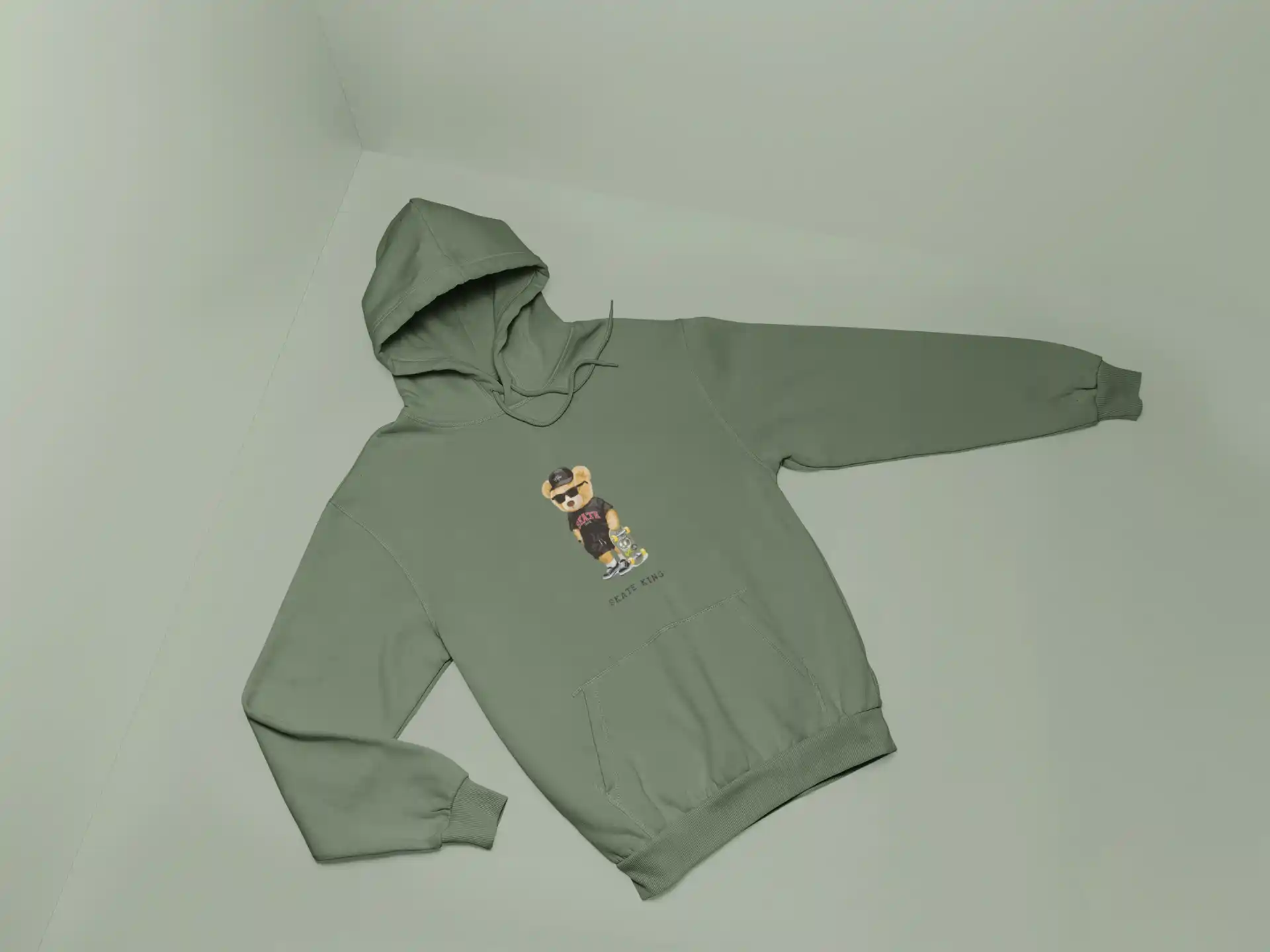 Skater Bear Graphic Sage Green Hoodie for men