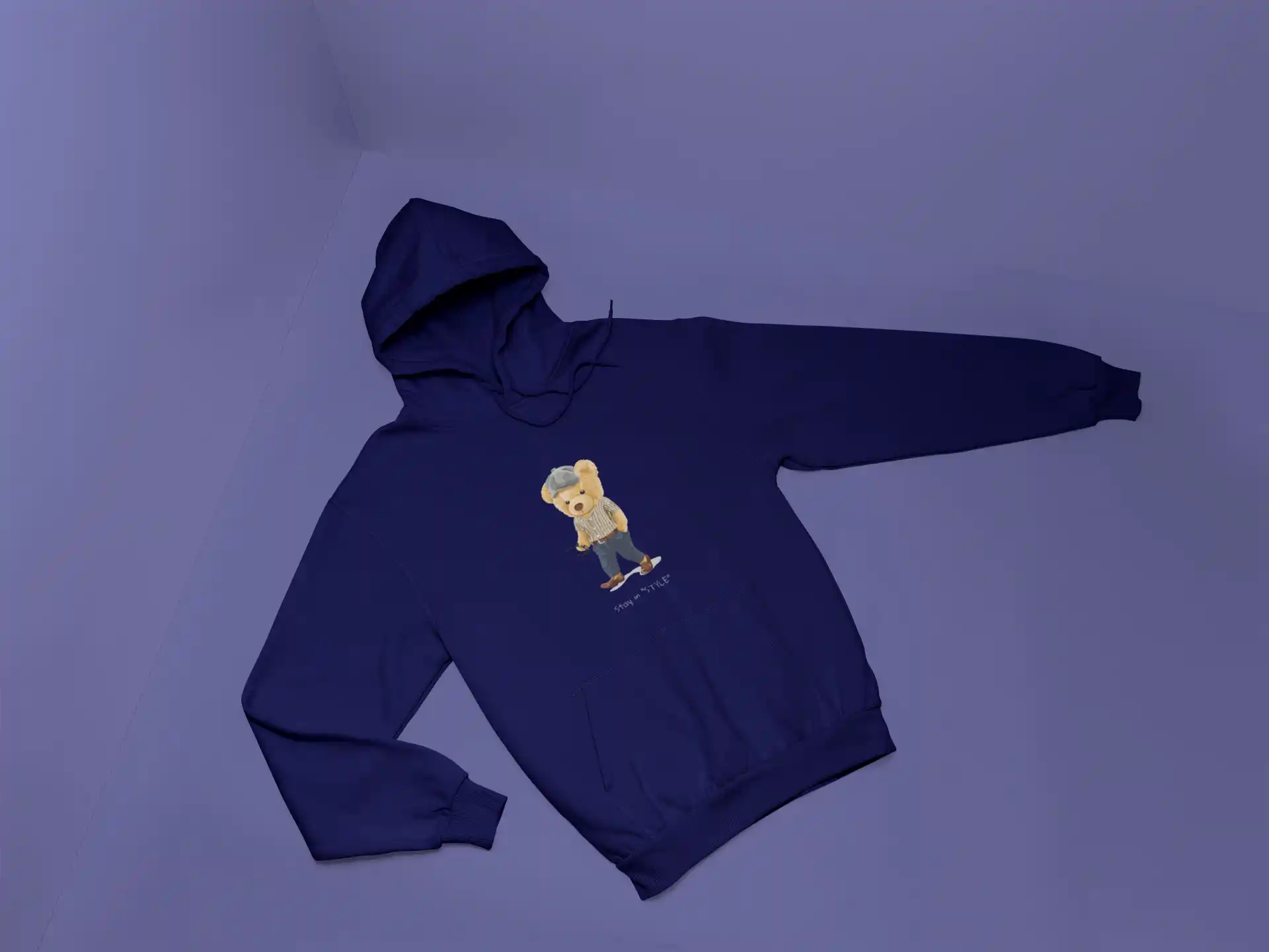 Navy Blue Hoodie with Teddy Bear Print