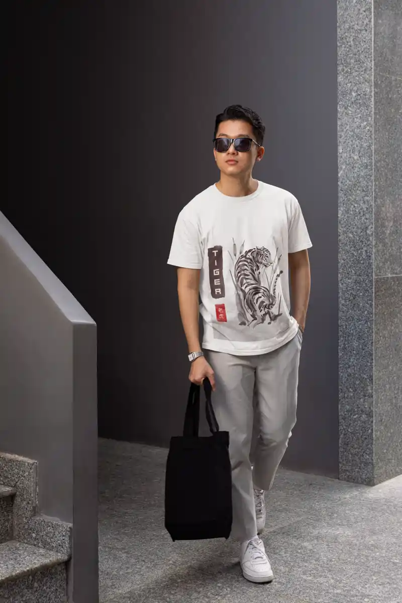 White Tiger Art Tshirt for men