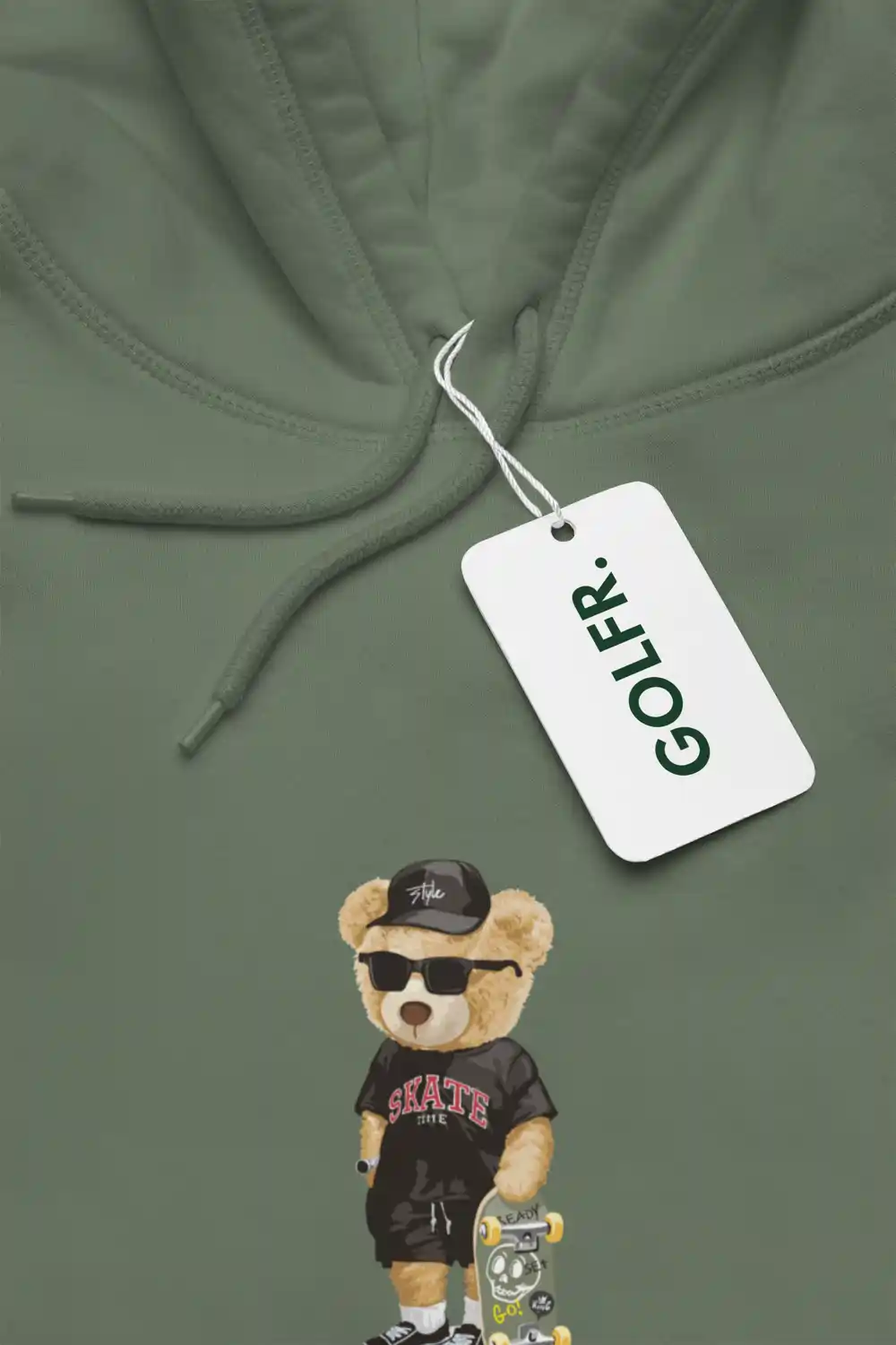 Skater Bear Graphic Sage Green Hoodie for men