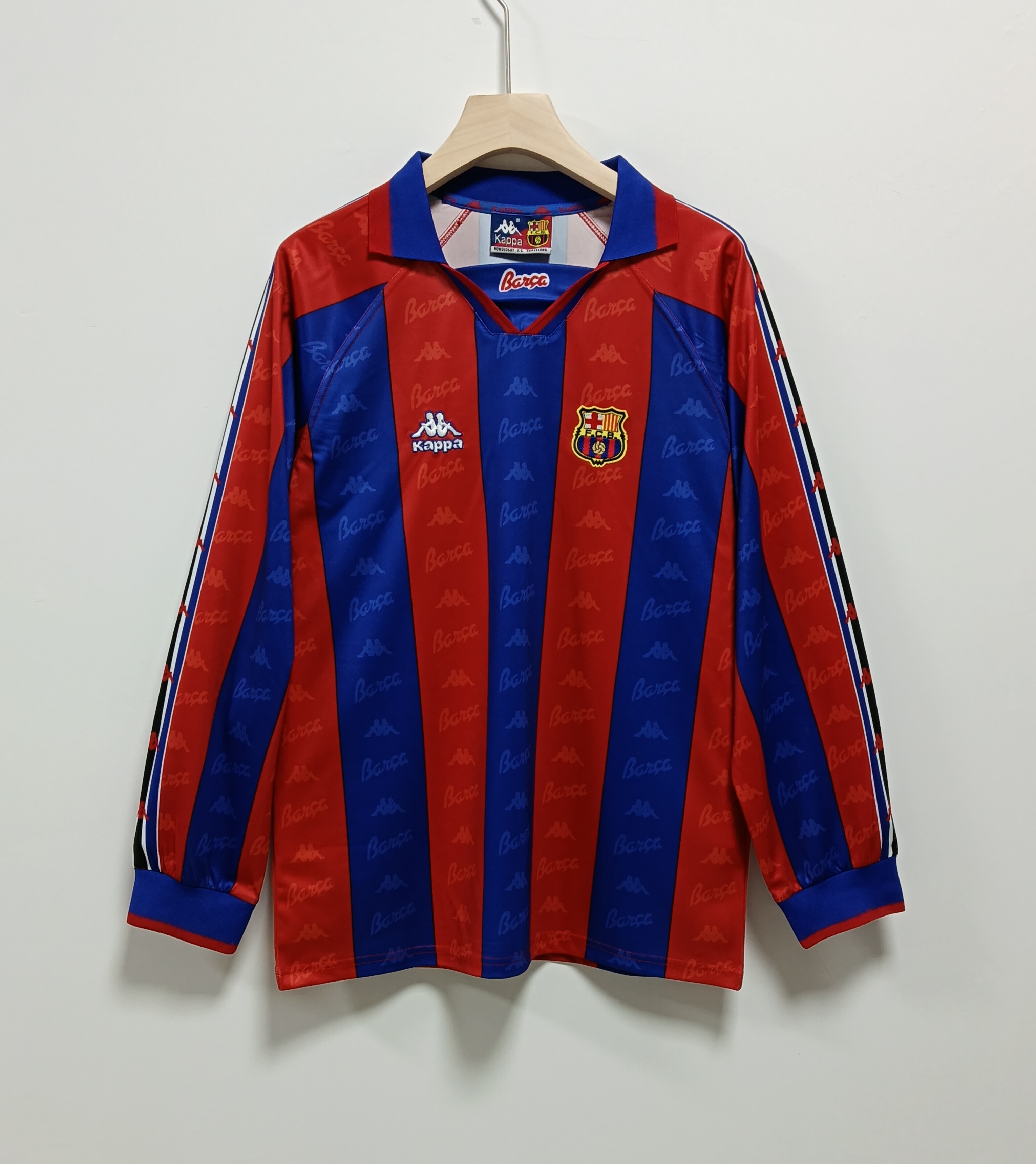 96-97 Retro Version FC Barcelona Long Sleeve Home Jersey