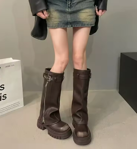 Brown Knee-High Leather Boots
