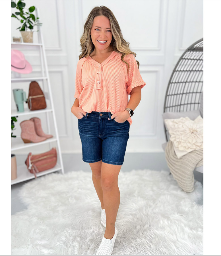 High Waist V Front Bermuda Shorts