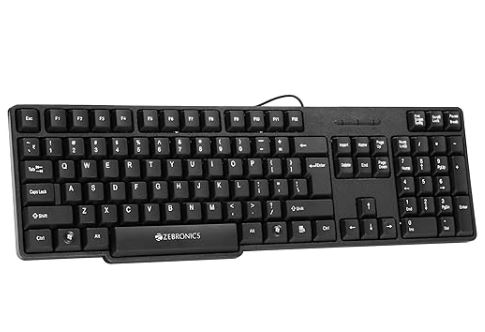 ZEBRONICS K20, Wired Keyboard, 104 Keys, 1.2m Cable, ₹ Key, UV Coated Keys, USB Interface, Retractable Stand, Plug and Play